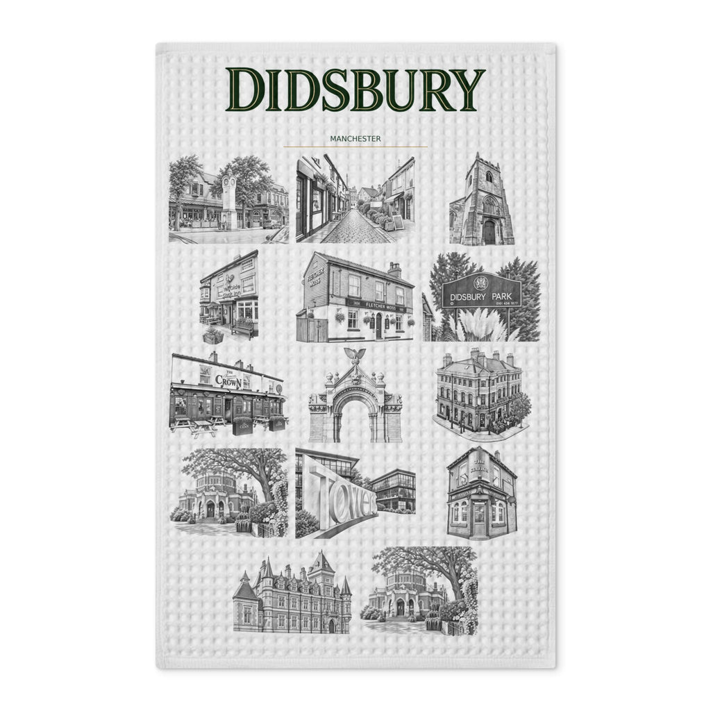 Didsbury Illustrated Waffle Tea Towel — Vintage Landmarks Kitchen Towel