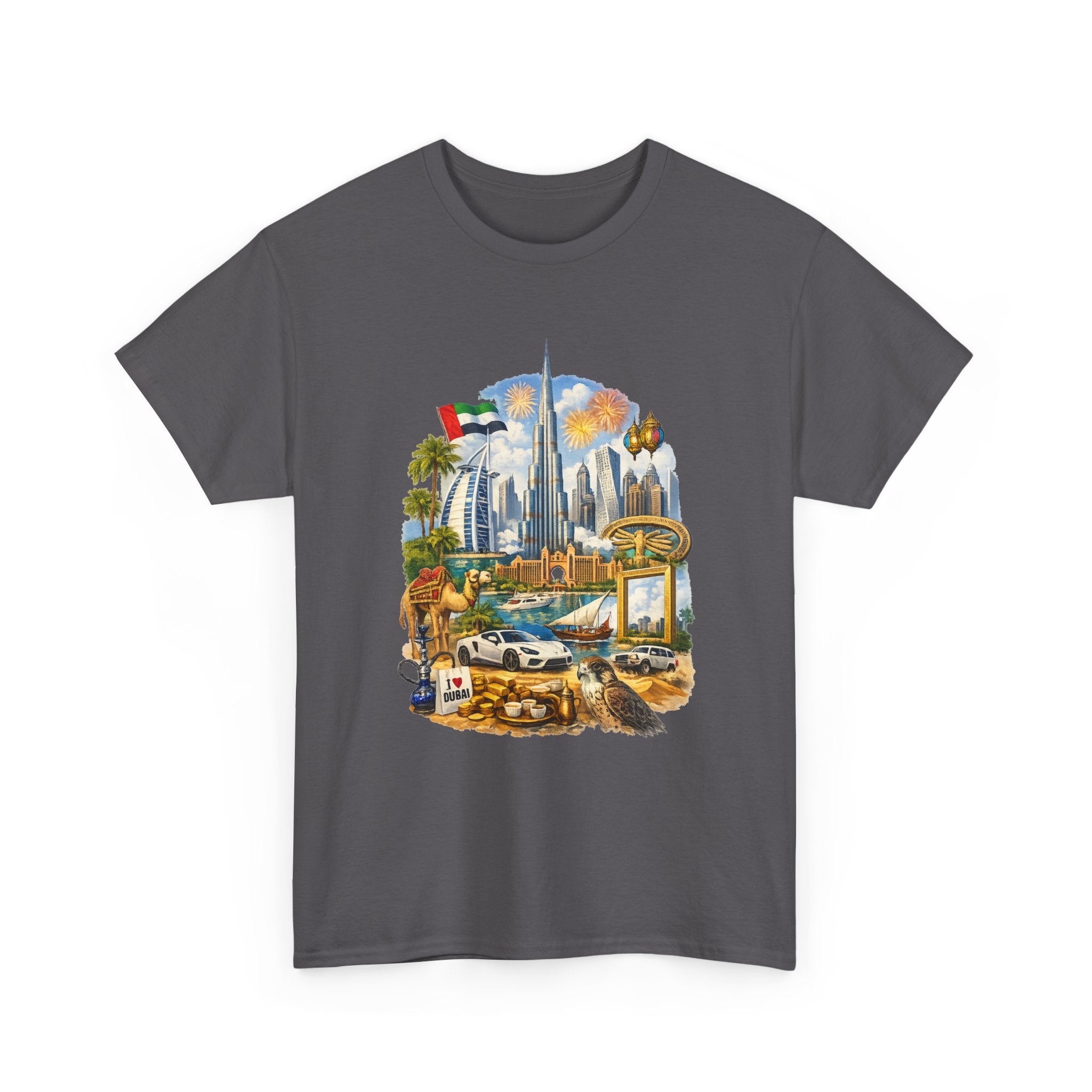 Dubai Skyline Beach Vacation T-Shirt – Retro Travel Collage Tee