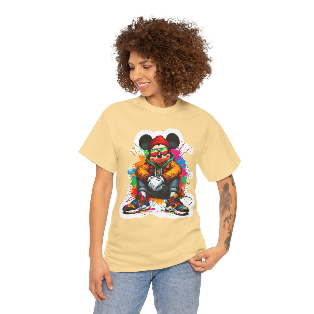 Streetwear Mouse Graphic Tee — Colorful Urban Hip-Hop Cartoon Shirt
