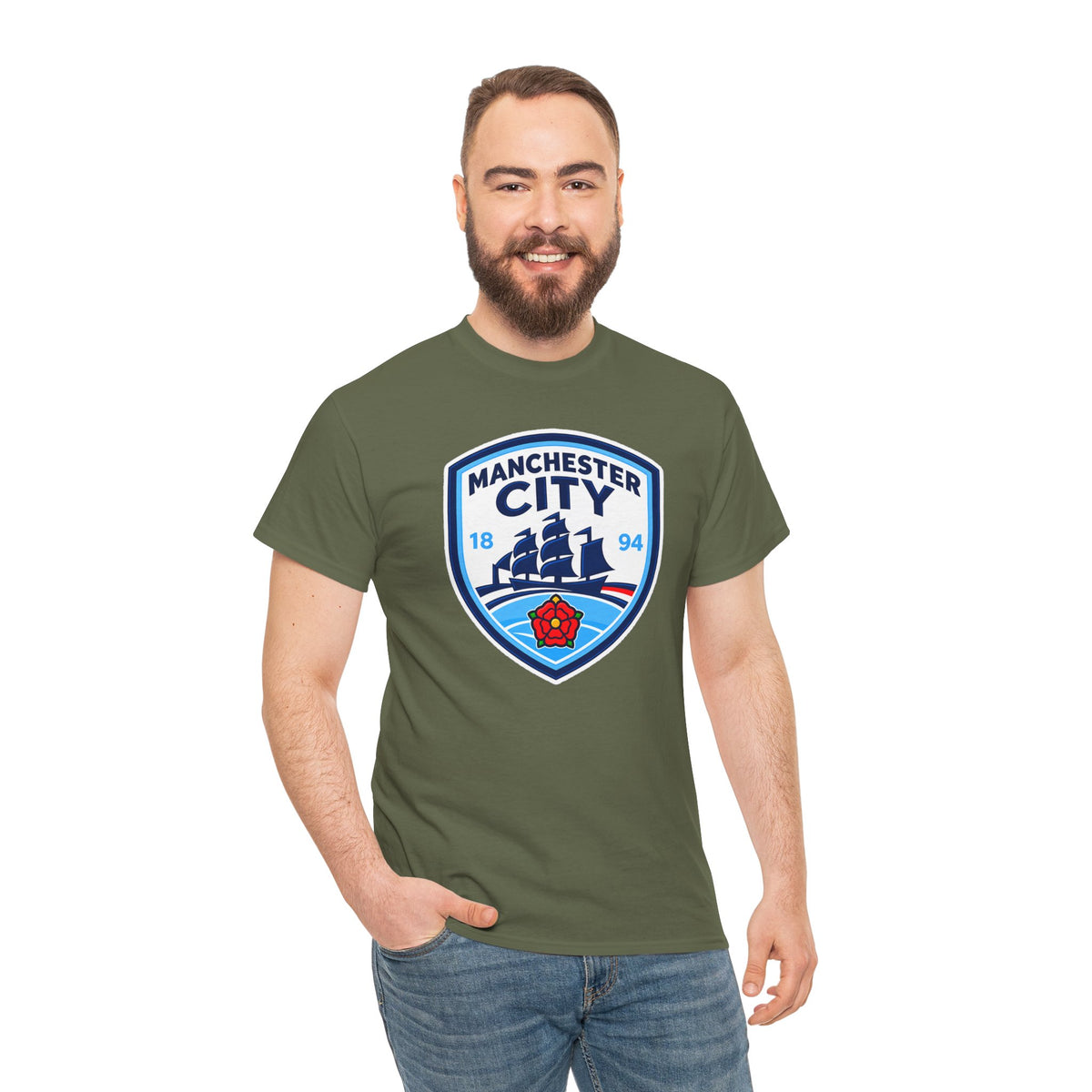 Manchester City Inspired Crest Cotton T-Shirt