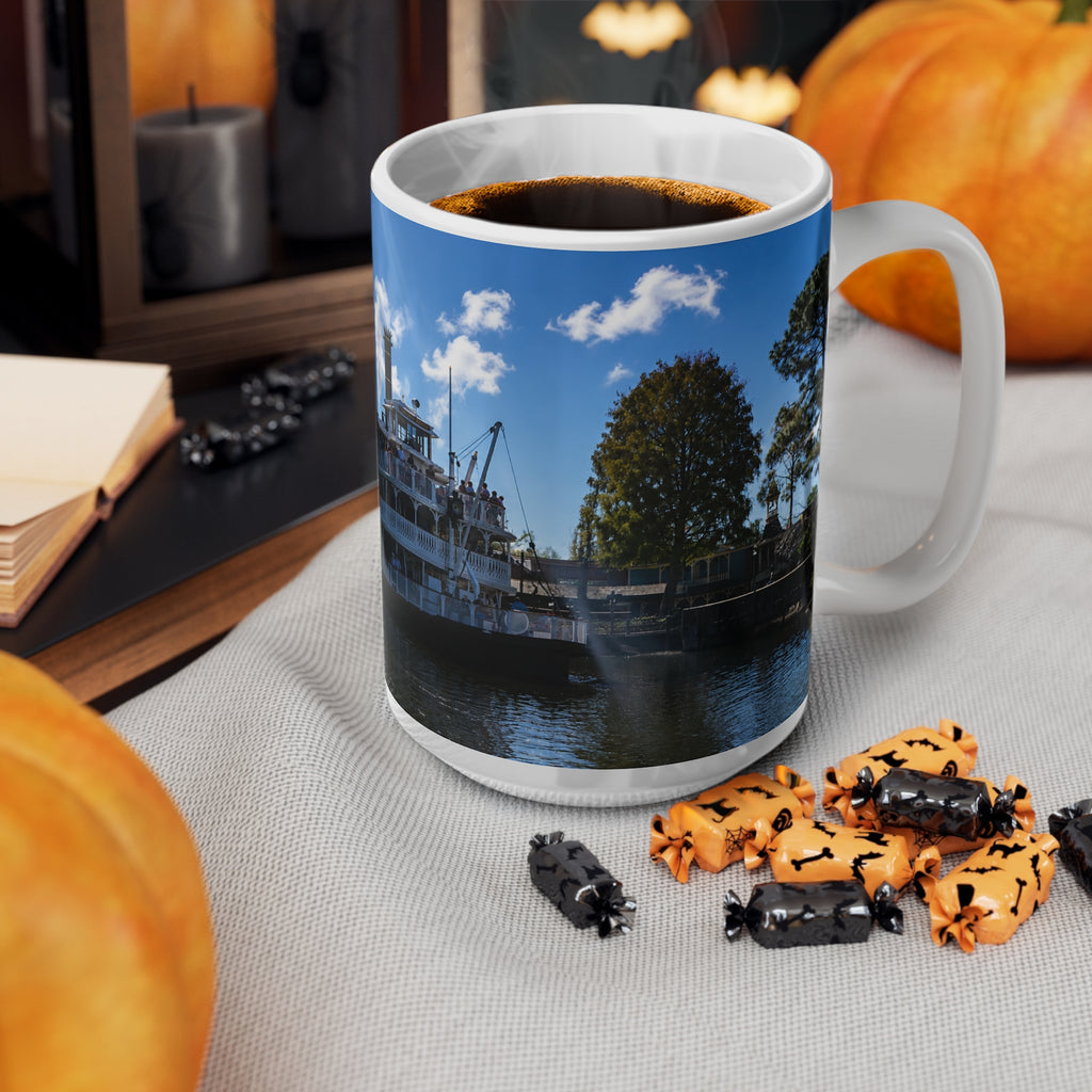 Magic Kingdom Steamboat River Scene Ceramic Mug — Scenic Paddlewheel Boat Coffee Cup (11oz/15oz)