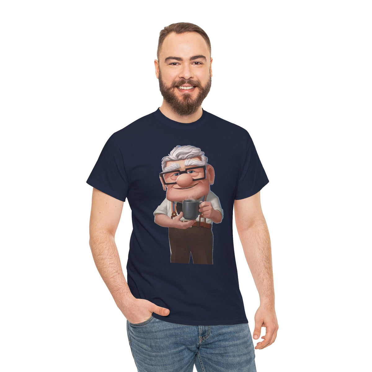 Disney Up Cartoon Grandpa Mug Graphic Tee - Cute Elderly Character T-Shirt