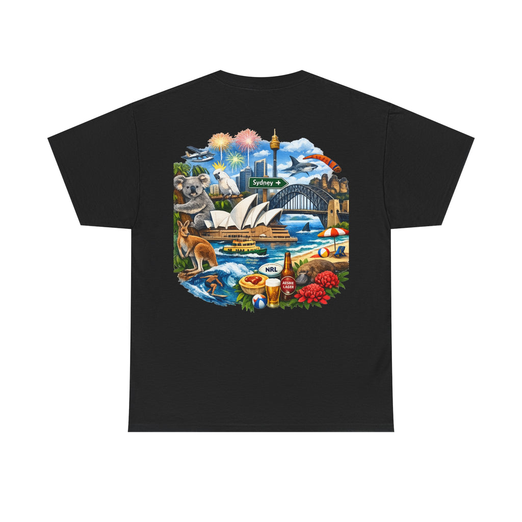 T-Shirt — Sydney Landmark Collage Tee (Opera House, Harbour Bridge, Koala & Beach Scene)