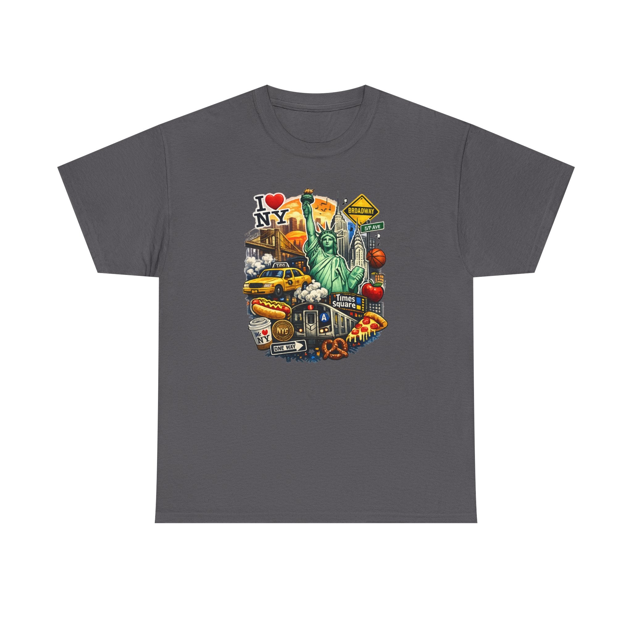 New York City Icons T-Shirt — Statue of Liberty, Taxi & I  NY Collage Tee