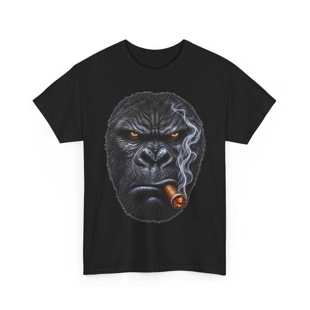 Smoking Gorilla Cotton T-Shirt / Tee — Fierce Gorilla Face with Cigar Graphic Shirt