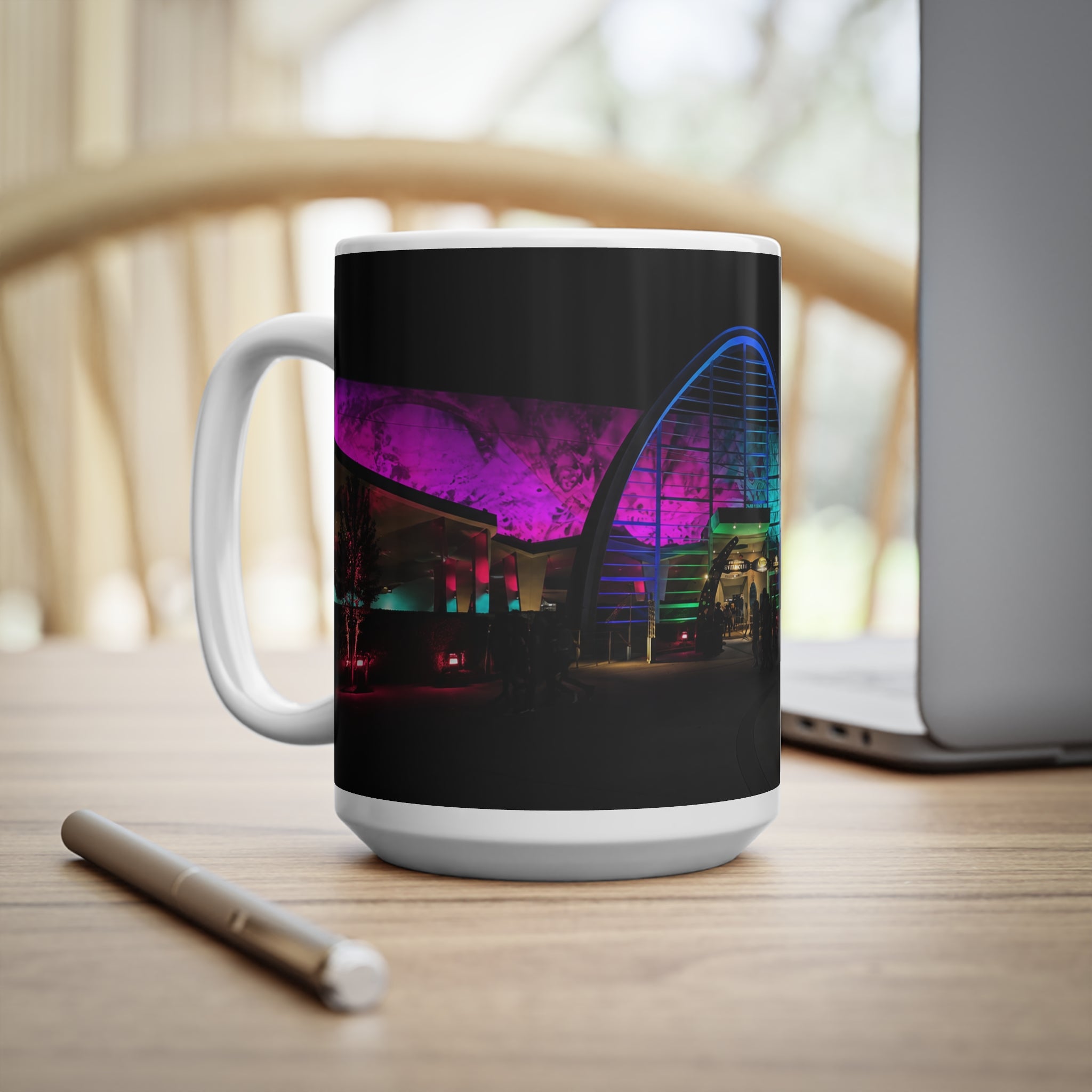 Men in Black Universal HHN Nightscape Mug — Colorful Architectural Night Photo Ceramic Coffee Cup (11oz, 15oz)