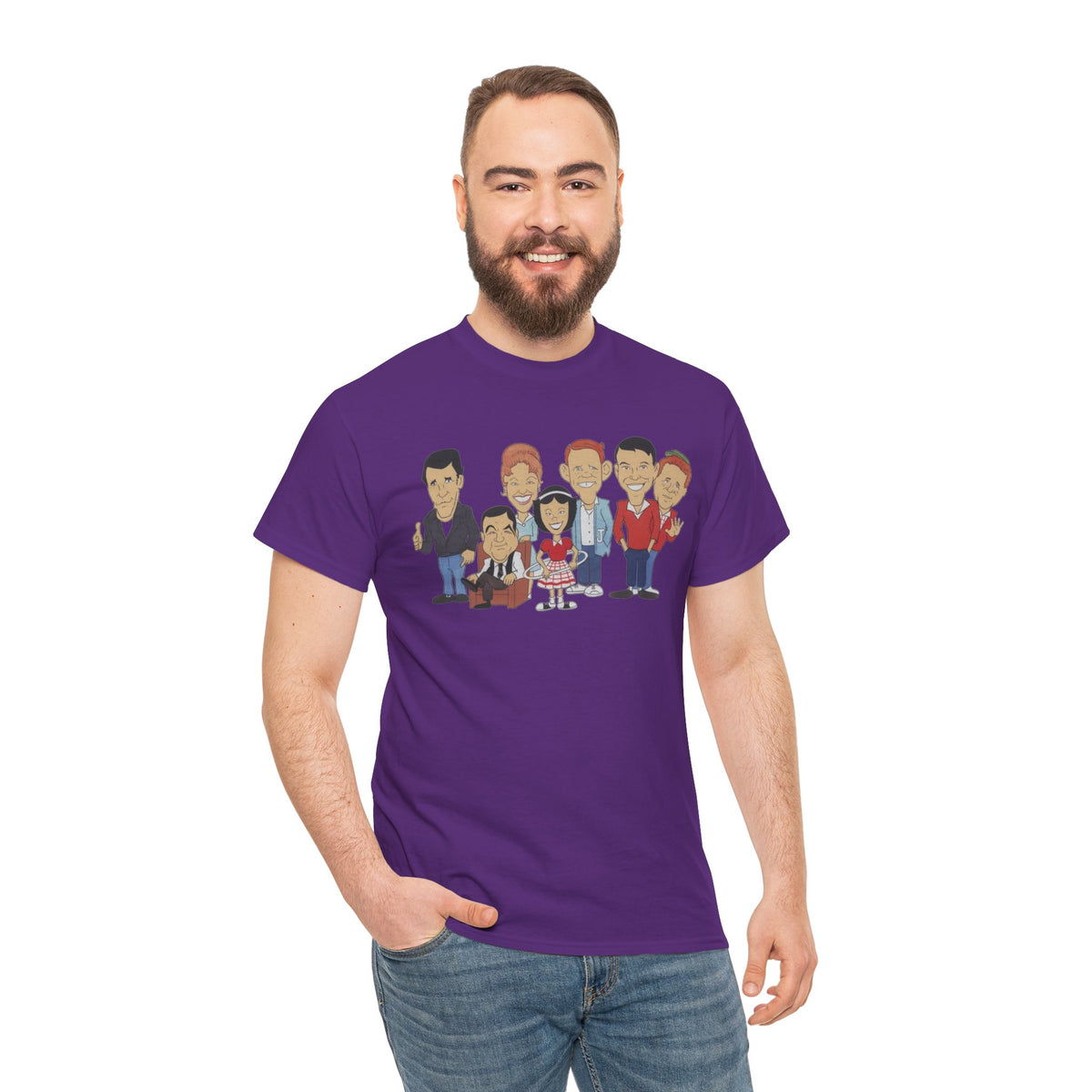 Happy Days Retro TV Cast Cartoon Tee - Vintage Sitcom Character Group Shirt