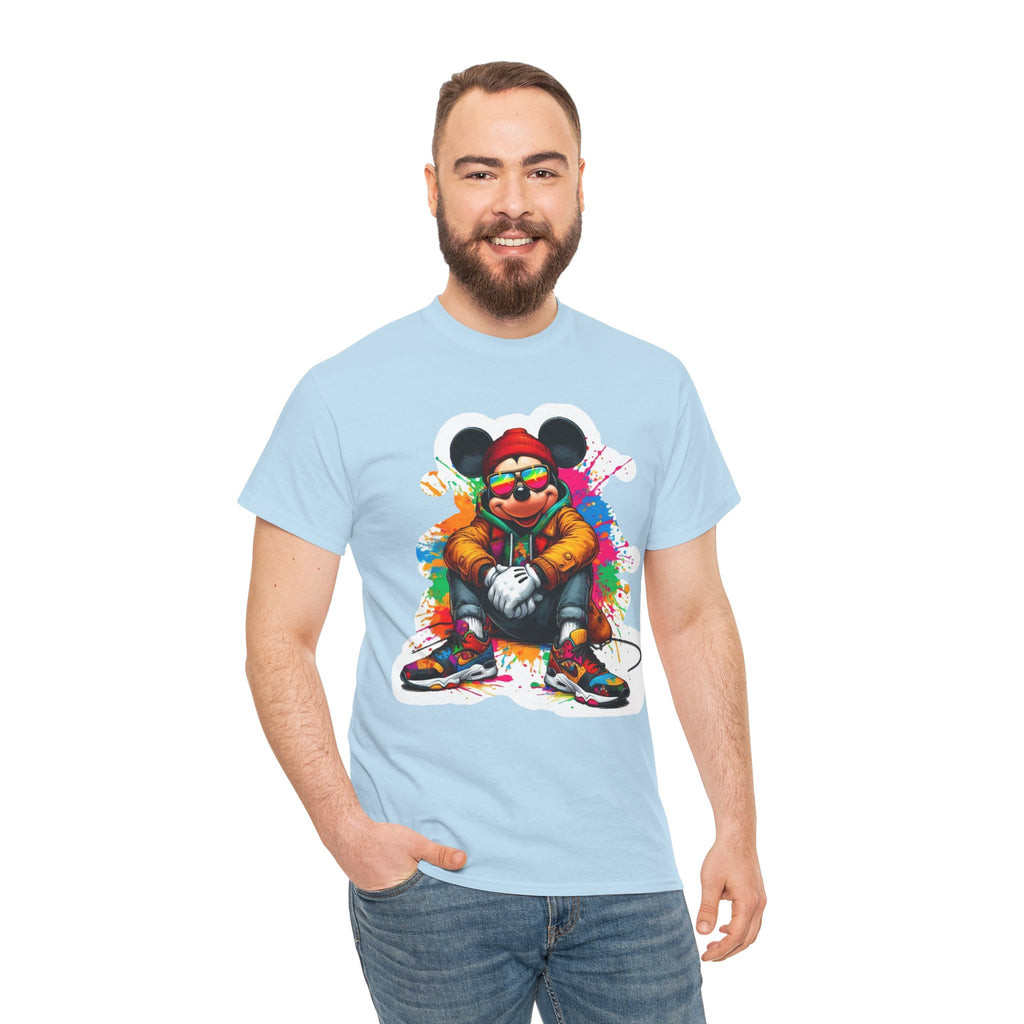 Streetwear Mouse Graphic Tee — Colorful Urban Hip-Hop Cartoon Shirt