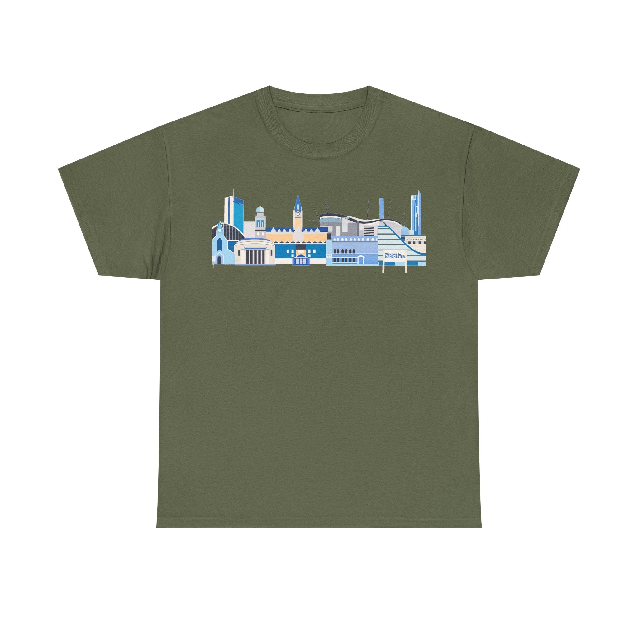 Manchester City Skyline Tee — Minimal Blue Urban Landscape T‑Shirt
