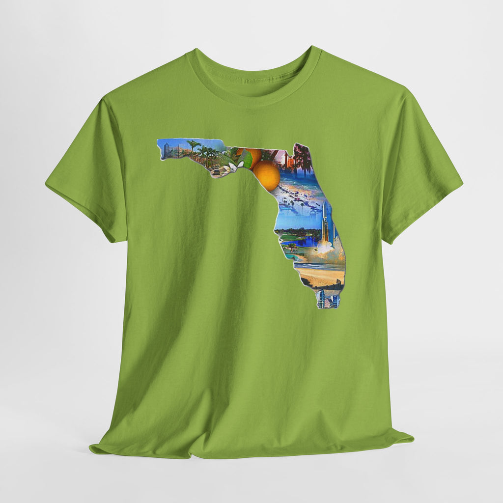 Florida State Shape T-Shirt — Scenic Beach & Sunset Map Tee