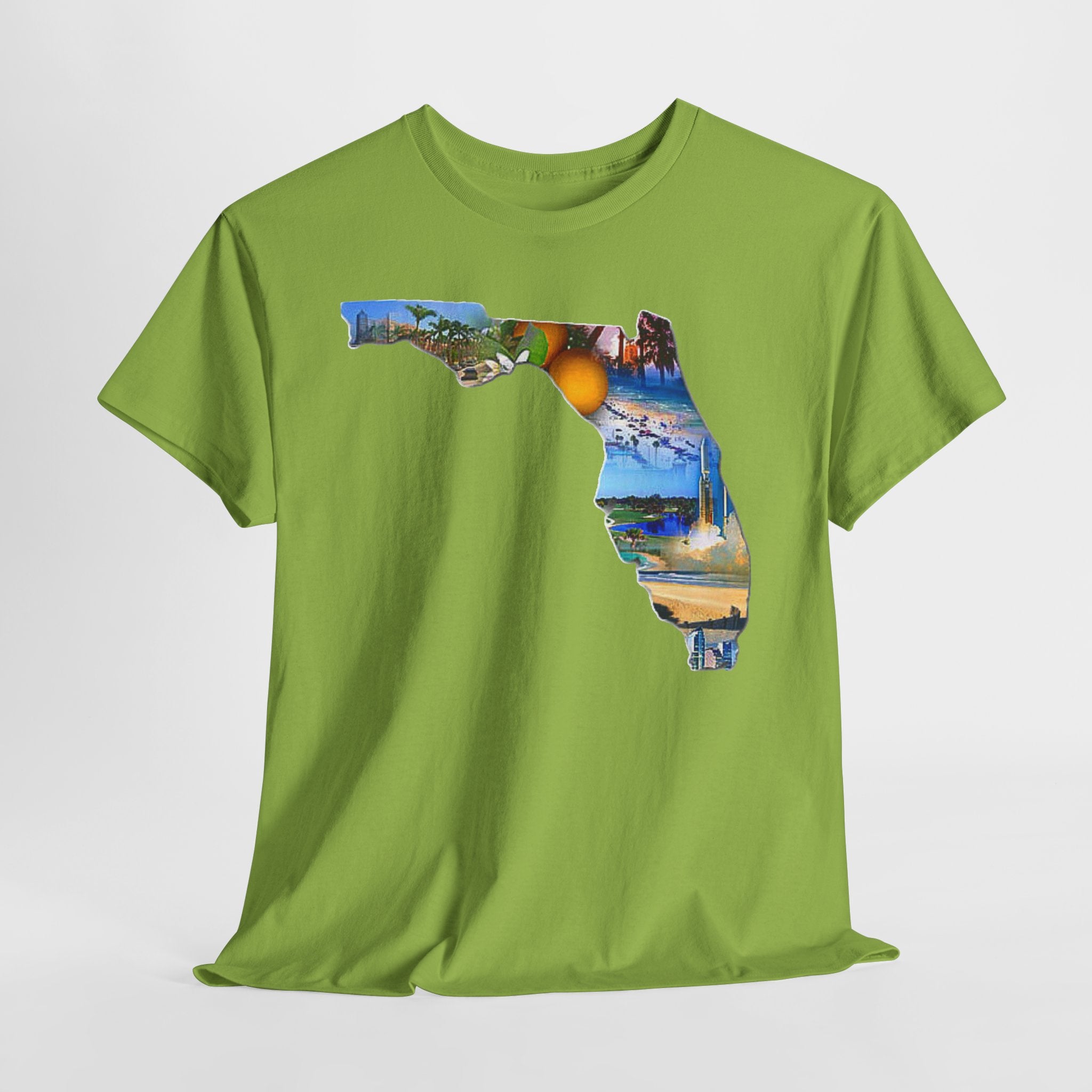 Florida State Shape T-Shirt — Scenic Beach & Sunset Map Tee