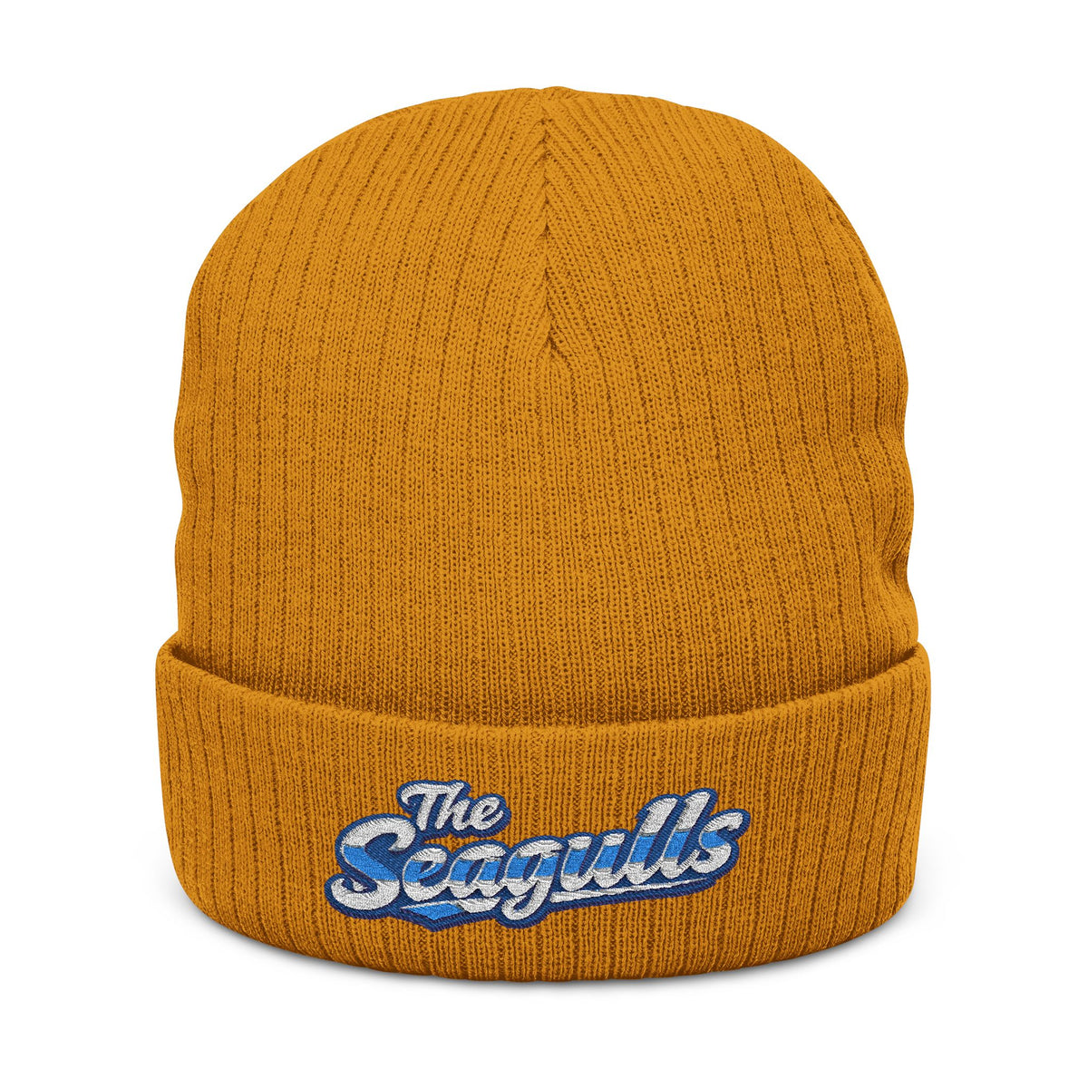 The Seagulls Ribbed Embroidered Knit Beanie — Cozy Ocean Vibe Winter Hat