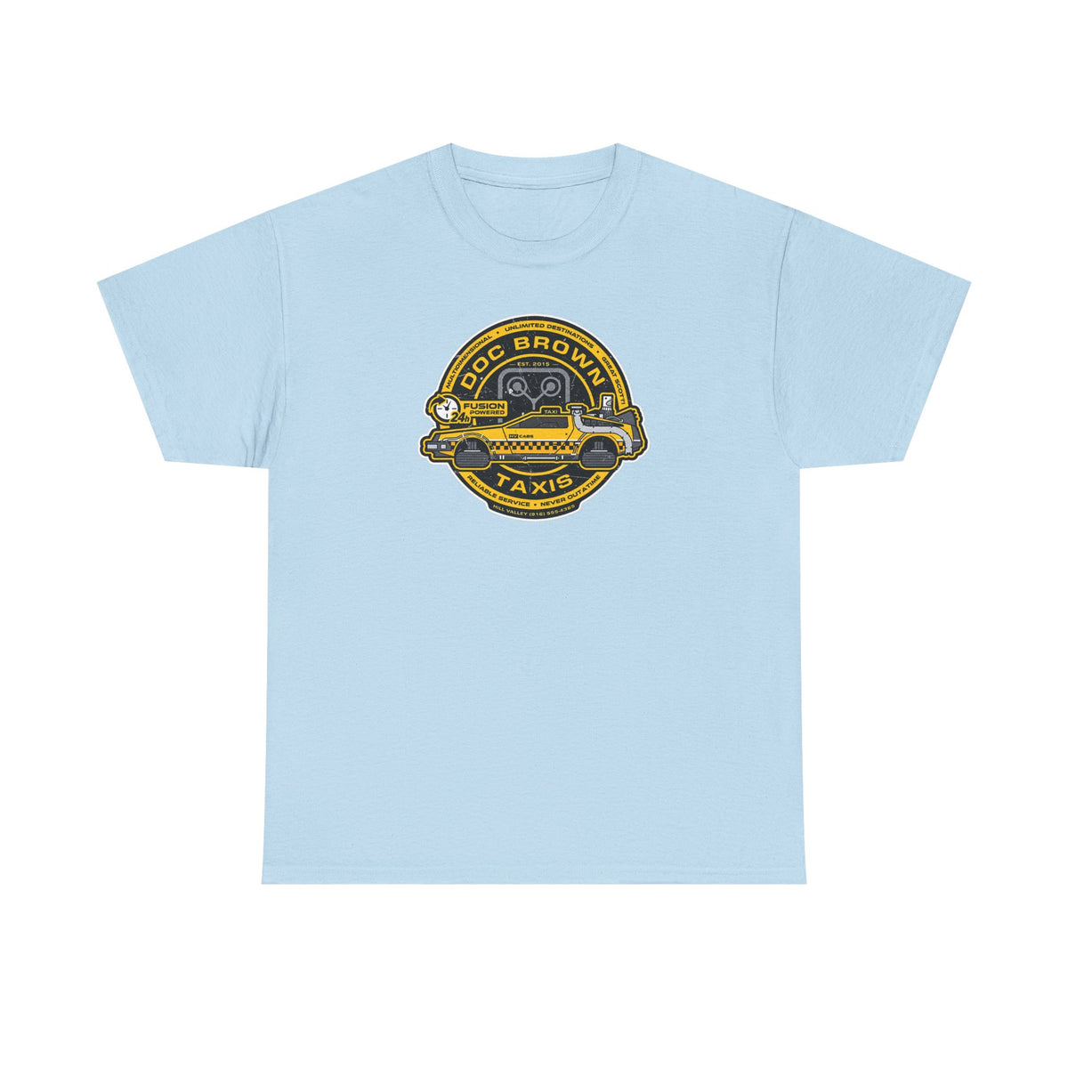 Vintage Taxi Badge T-Shirt — 'Doc Brown Taxis' Retro Cab Logo Tee