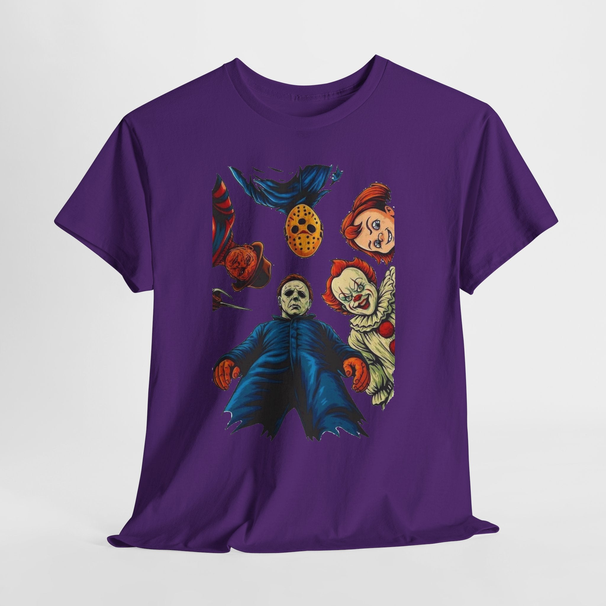 Horror Movie Icons Graphic Tee — Michael Myers, Jason & Classic Clowns Halloween T-Shirt
