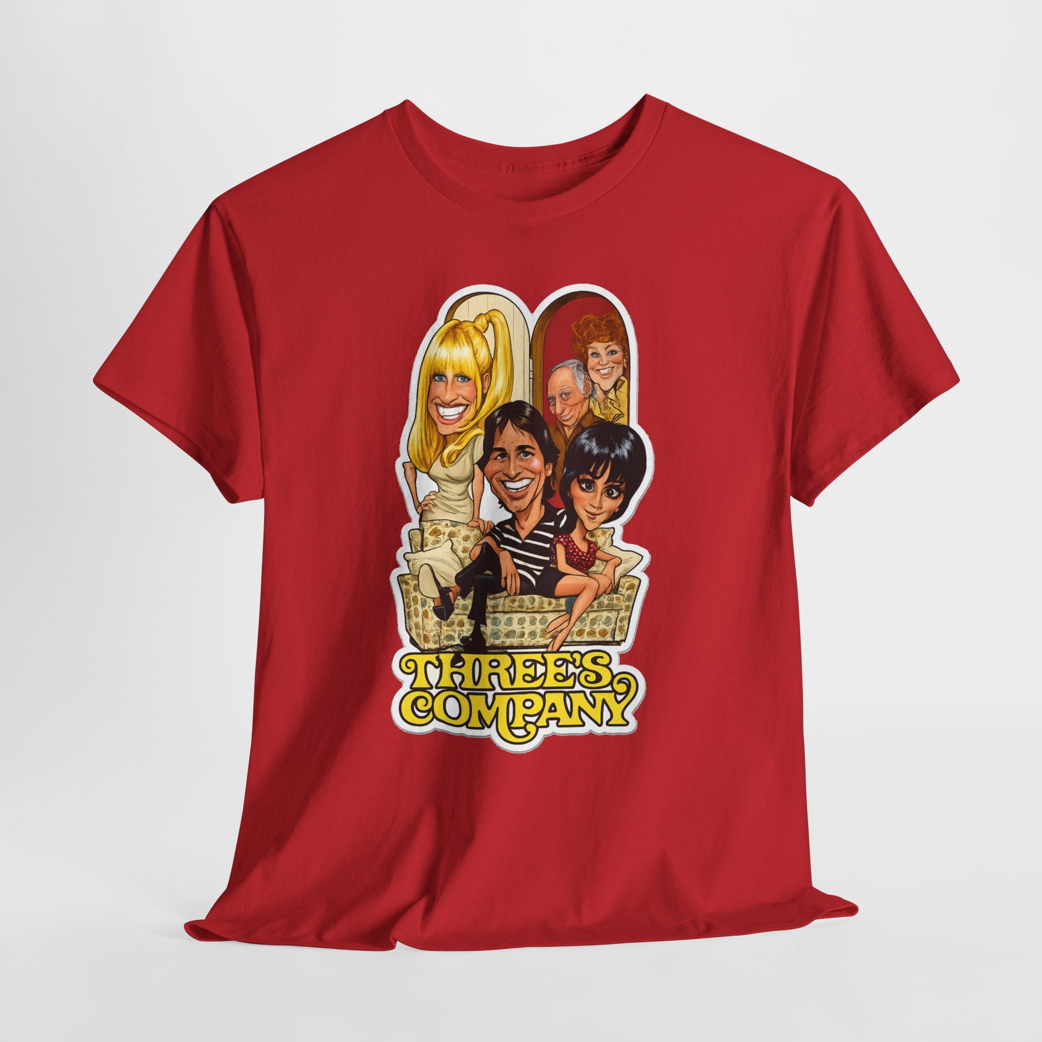 Three's Company Retro TV Tee — Vintage Sitcom Caricature T-Shirt