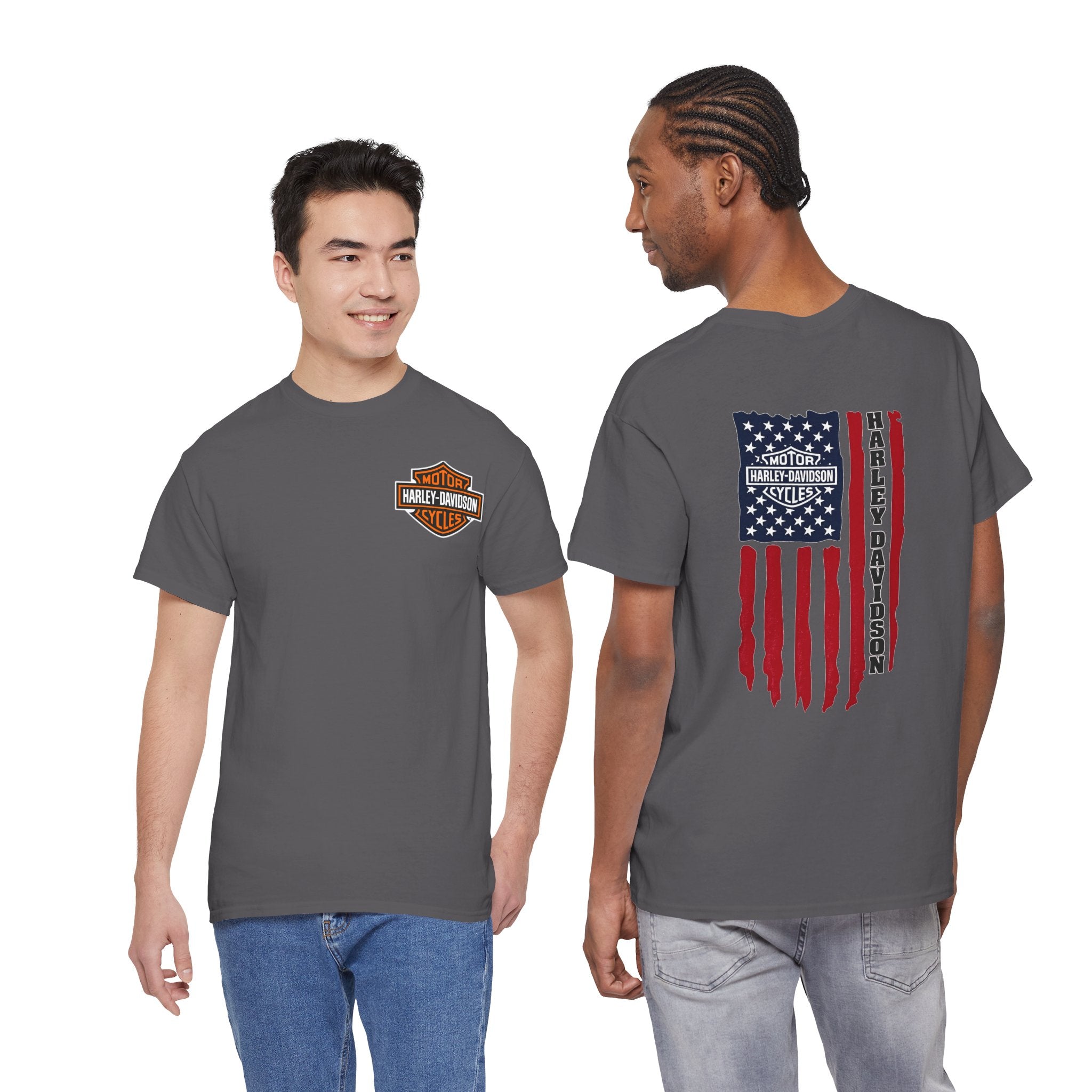 Harley-Style Flag Tee — American Motorcycle Logo T-Shirt