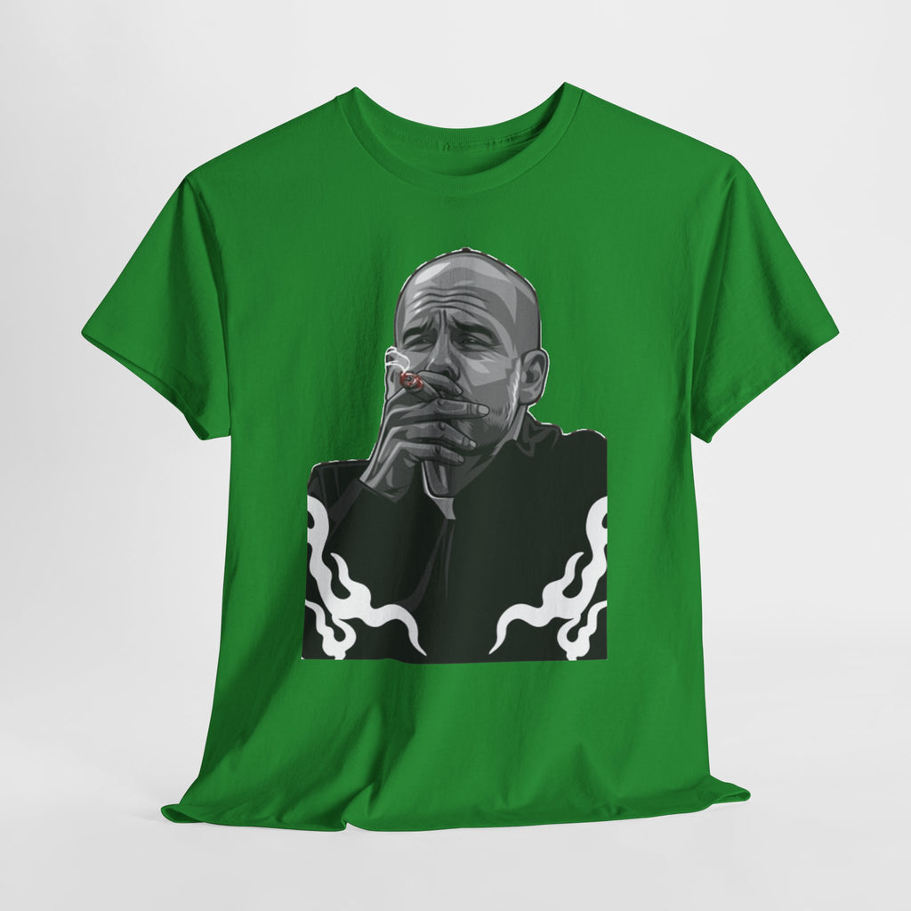 Pep Guardiola Smoking Portrait T‑Shirt — Moody Graphic Tee