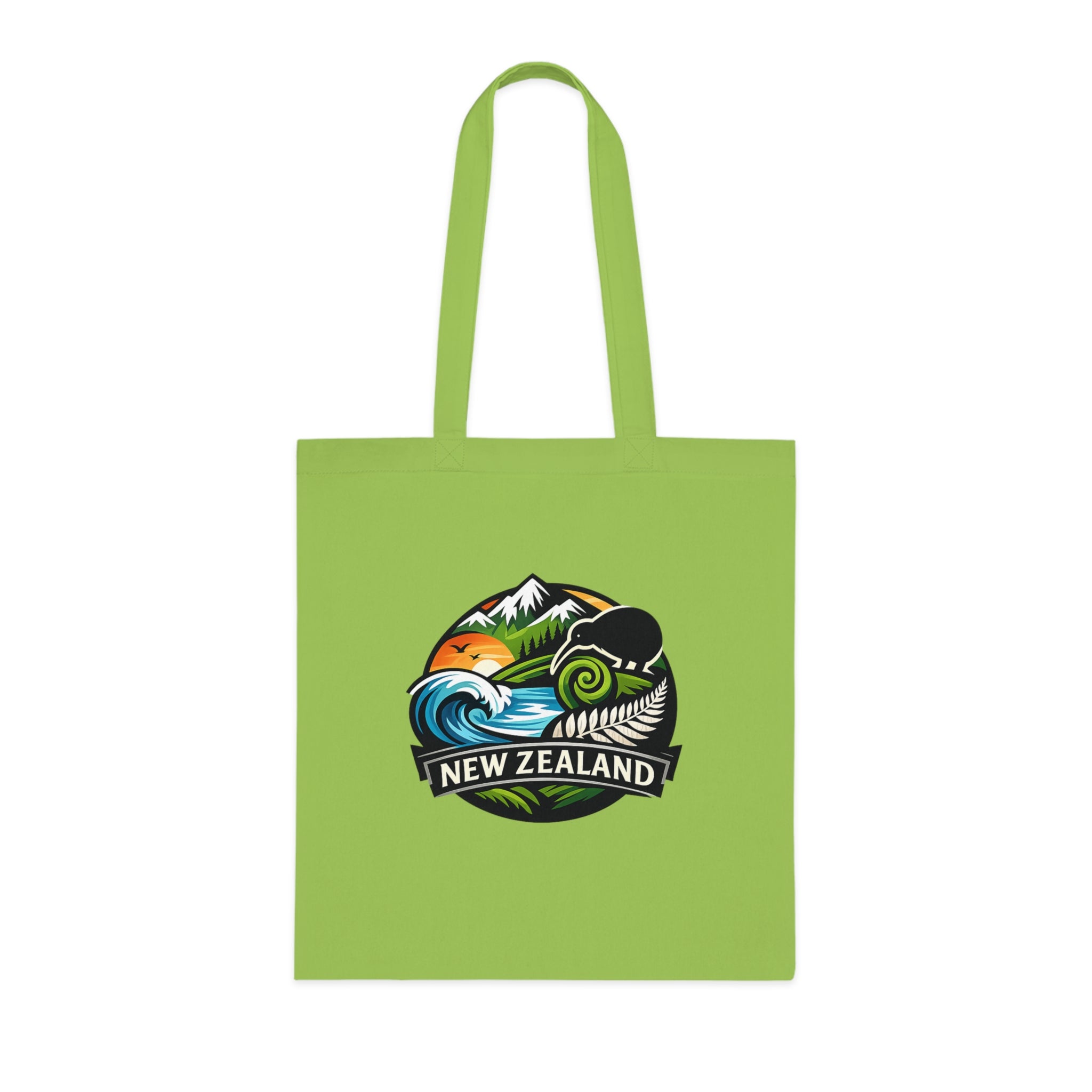 New Zealand Scenic Tote Bag — Kiwi, Fern & Mountain Cotton Shopper