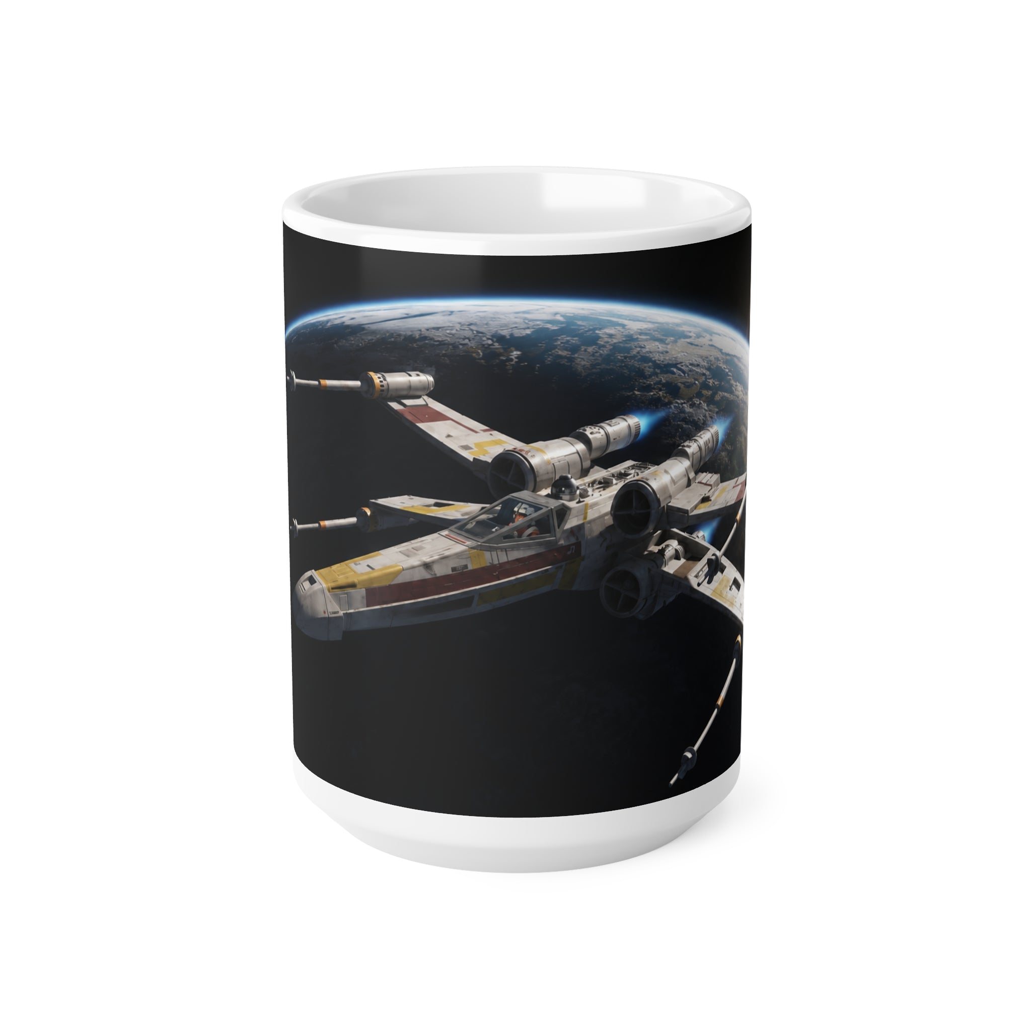 Spacefighter Coffee Mug — Retro Starship Ceramic Cup (11oz & 15oz)