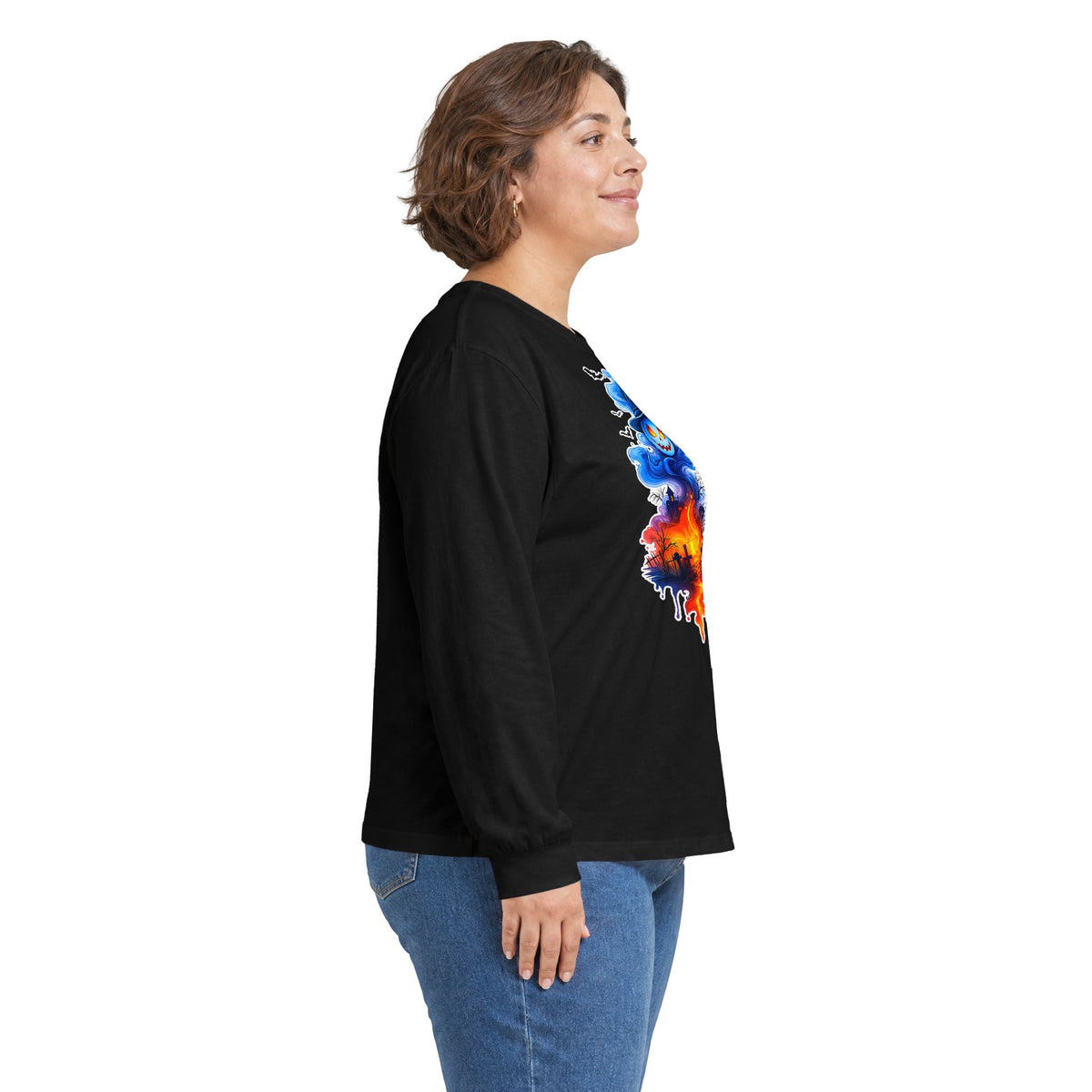 Ghost Flame Long Sleeve Tee — Spooky Blue Spirit Graphic