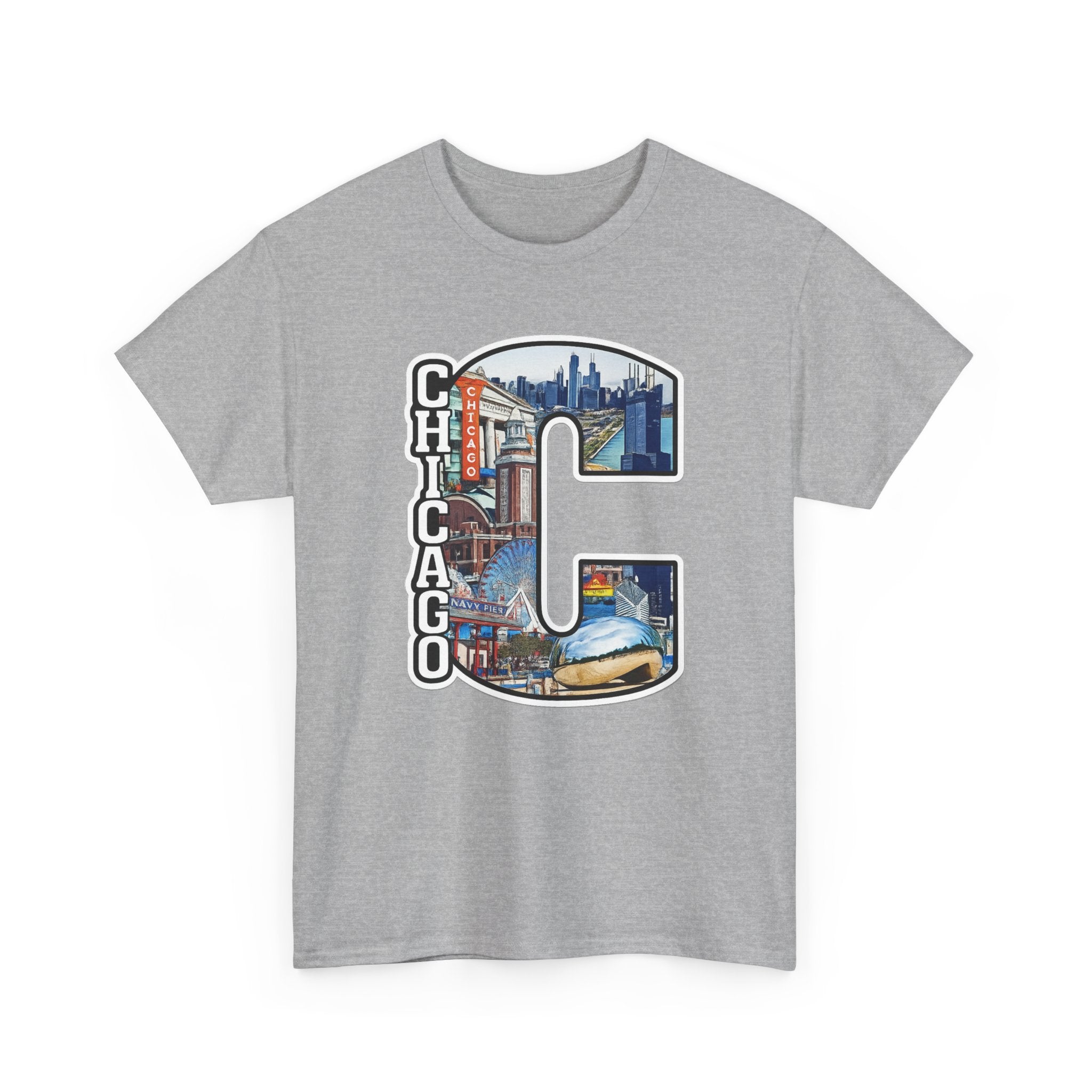 Chicago C Letter T-Shirt — City Skyline Graphic Cotton Tee