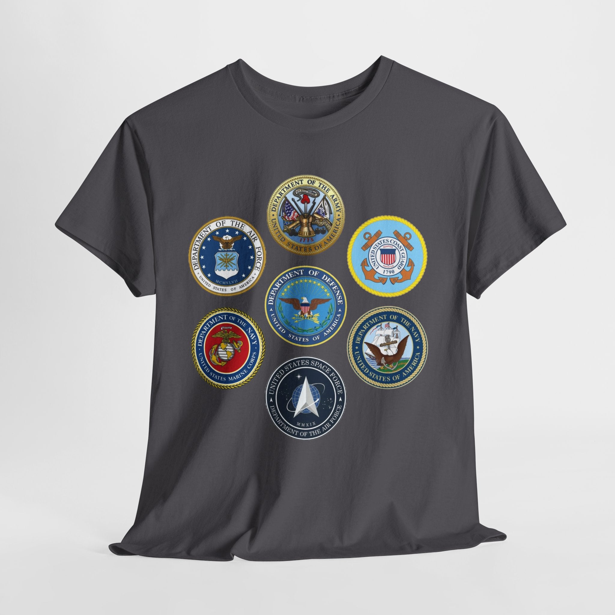 Military Branch Seals T-Shirt — Vintage US Armed Forces Emblems Tee