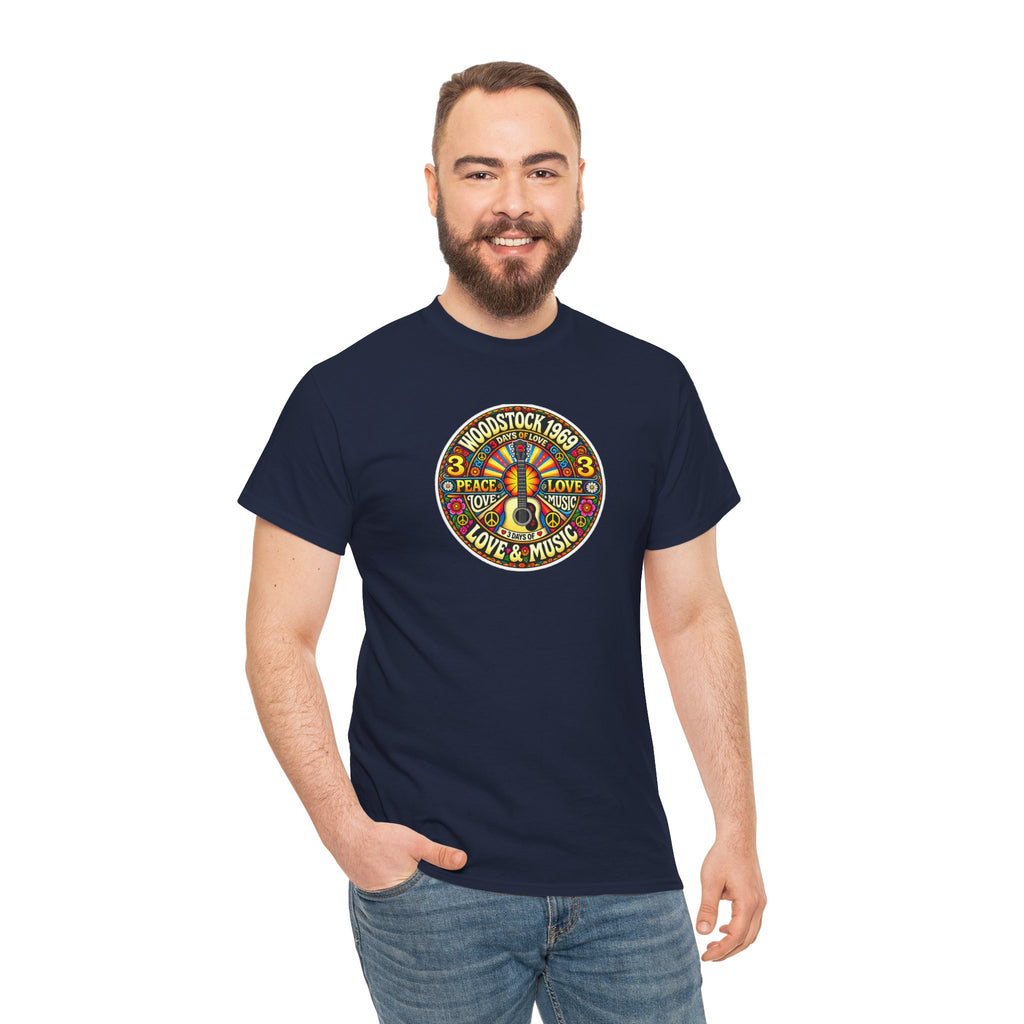 Woodstock 1969 Peace & Love Graphic Cotton T- Shirt / Tee