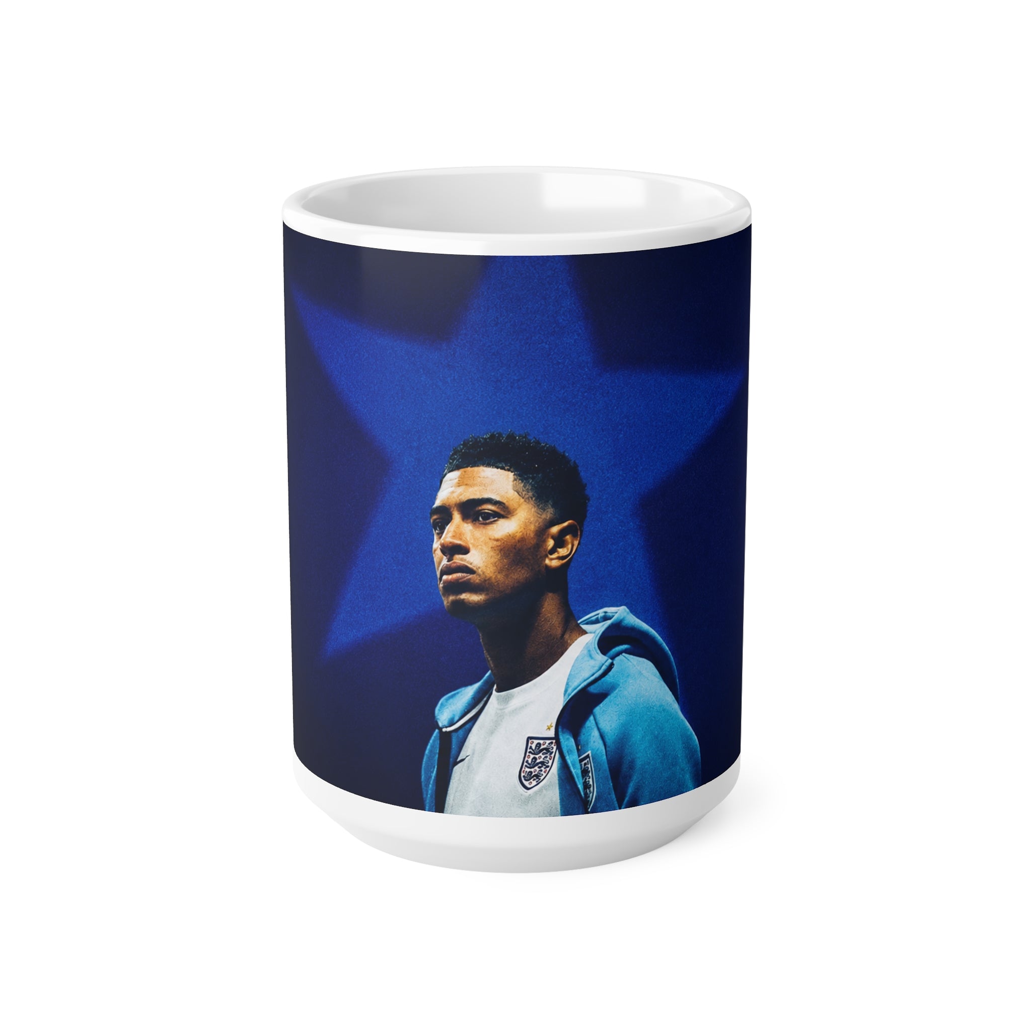 Jude Bellingham England Soccer Star Portrait Coffee Mug — Blue Star Ceramic Cup (11oz/15oz)