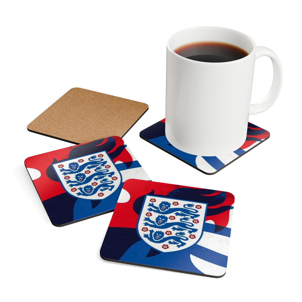 England Football Crest Corkwood Coaster Set — 4-Pack Team Logo Drink Coasters