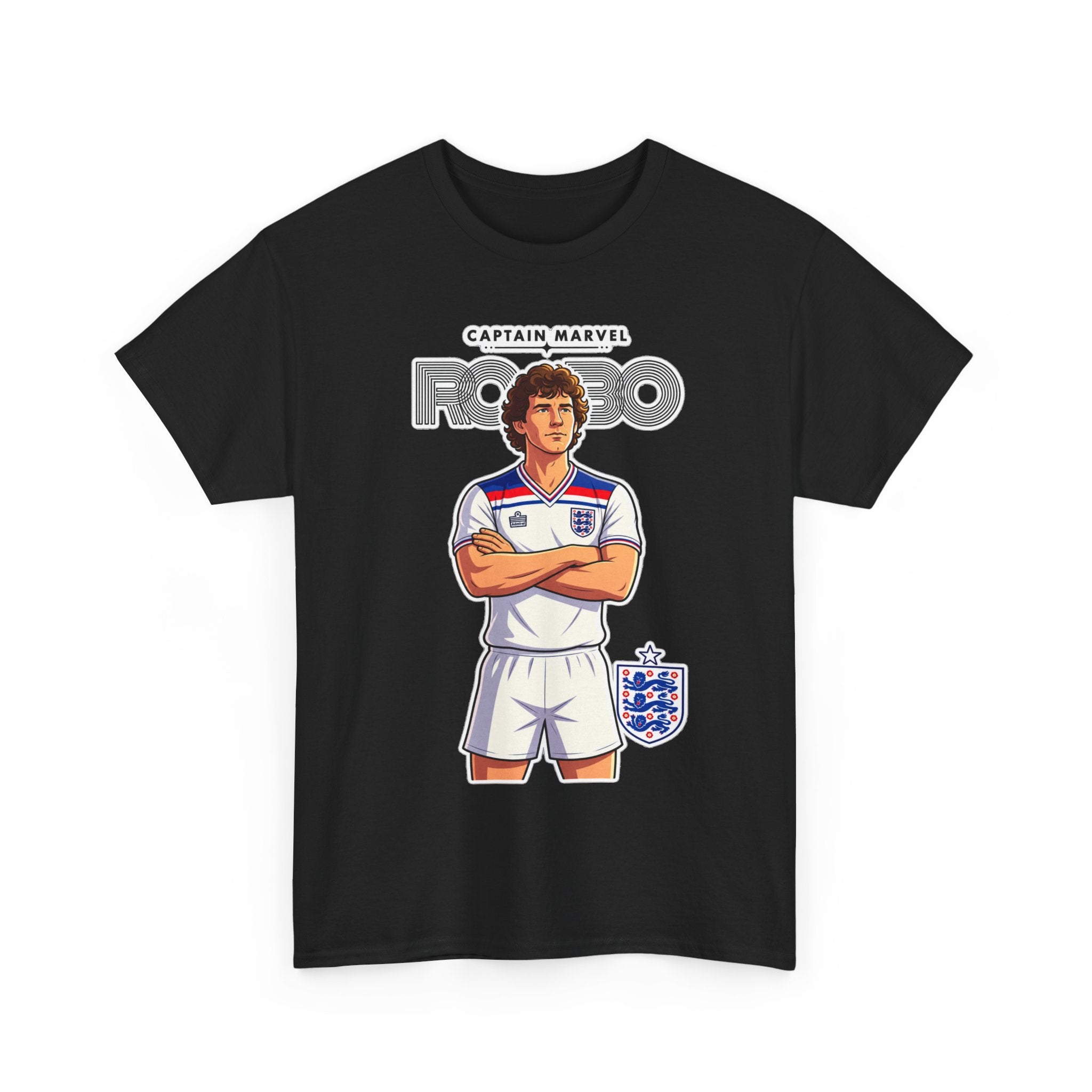 Bryan Robson Retro England Football Cotton T-Shirt / Tee — "Captain Marvel" Soccer Player Graphic