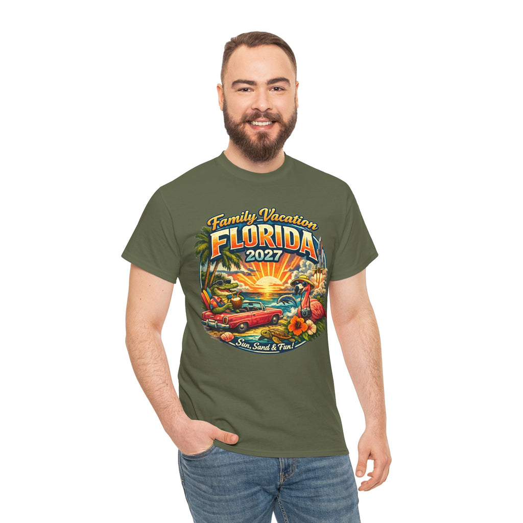 Florida Family Vacation 2027 T-Shirt — Retro Sunset Beach Design