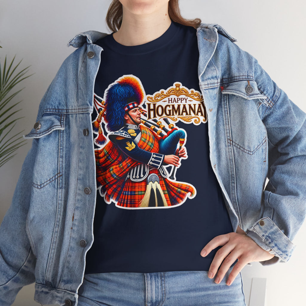 Hogmanay Bagpiper T‑Shirt — Happy Hogmanay Scottish New Year Tee