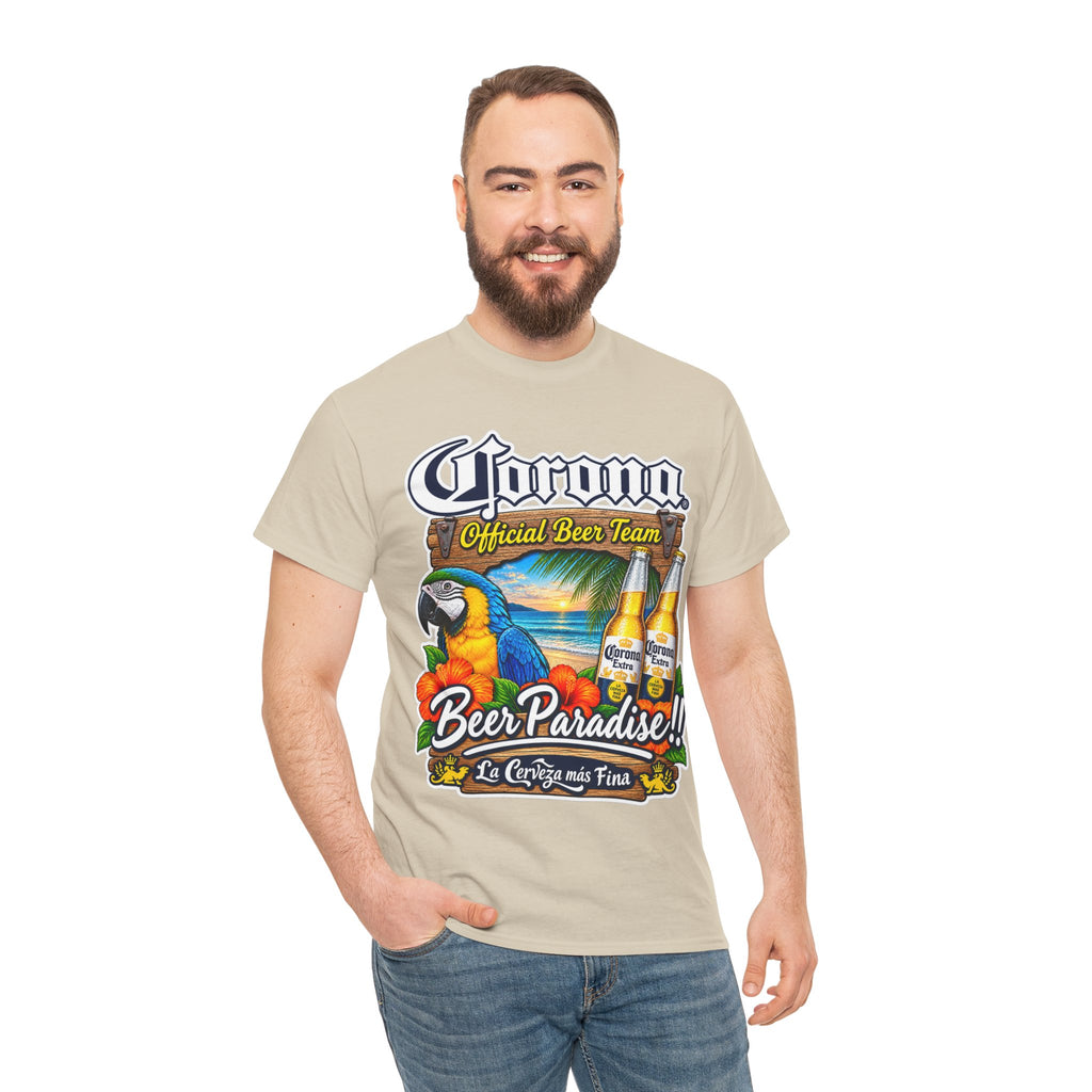 Corona Beer Paradise Tee — Tropical Parrot Beach Beer T‑Shirt
