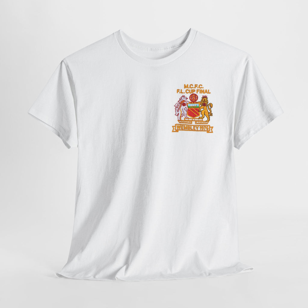 Manchester City 1976 League Cup Final Crest Cotton T‑Shirt — Vintage Football Fan Tee