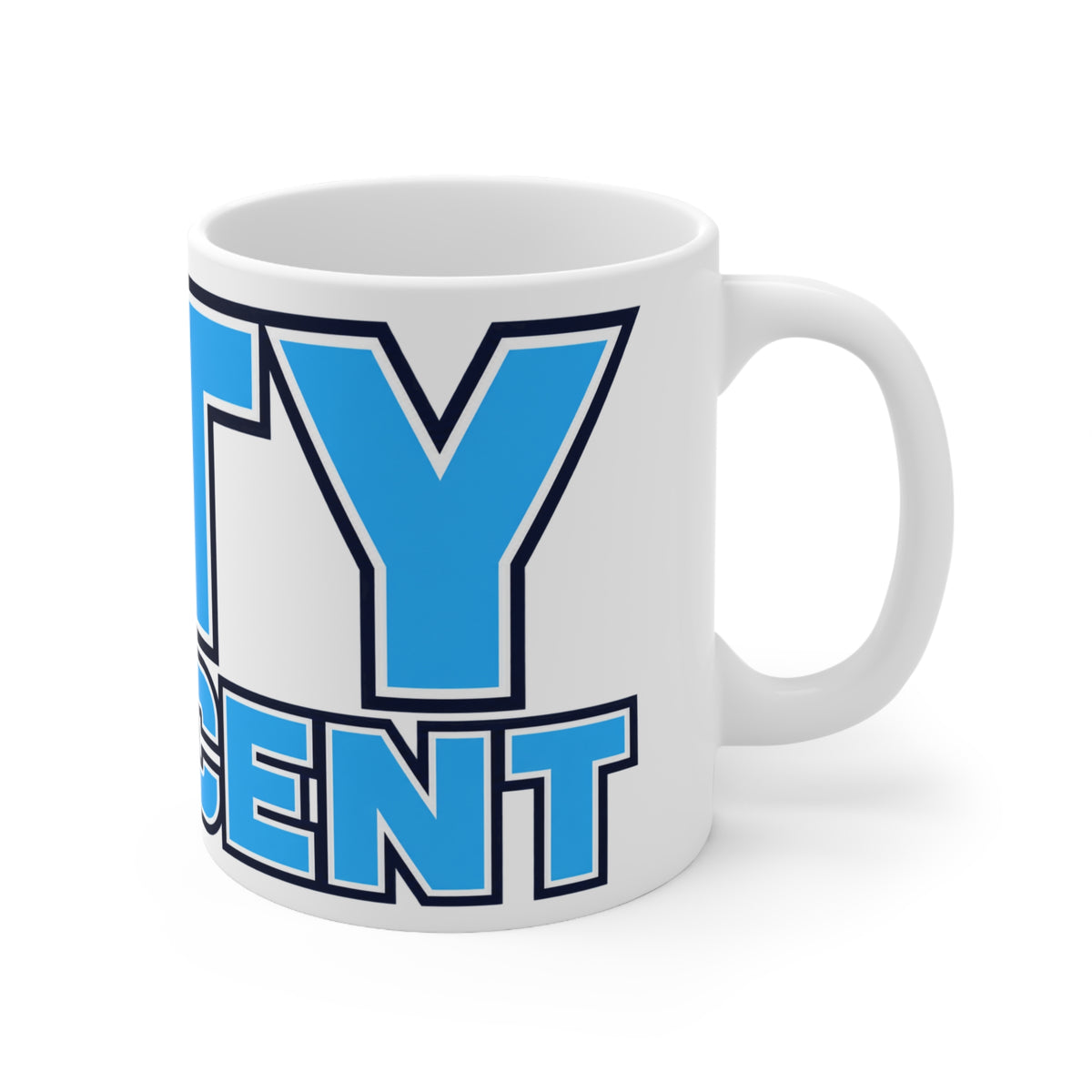 City Innocent Ceramic Coffee Mug — Bold Blue Graphic 11oz & 15oz