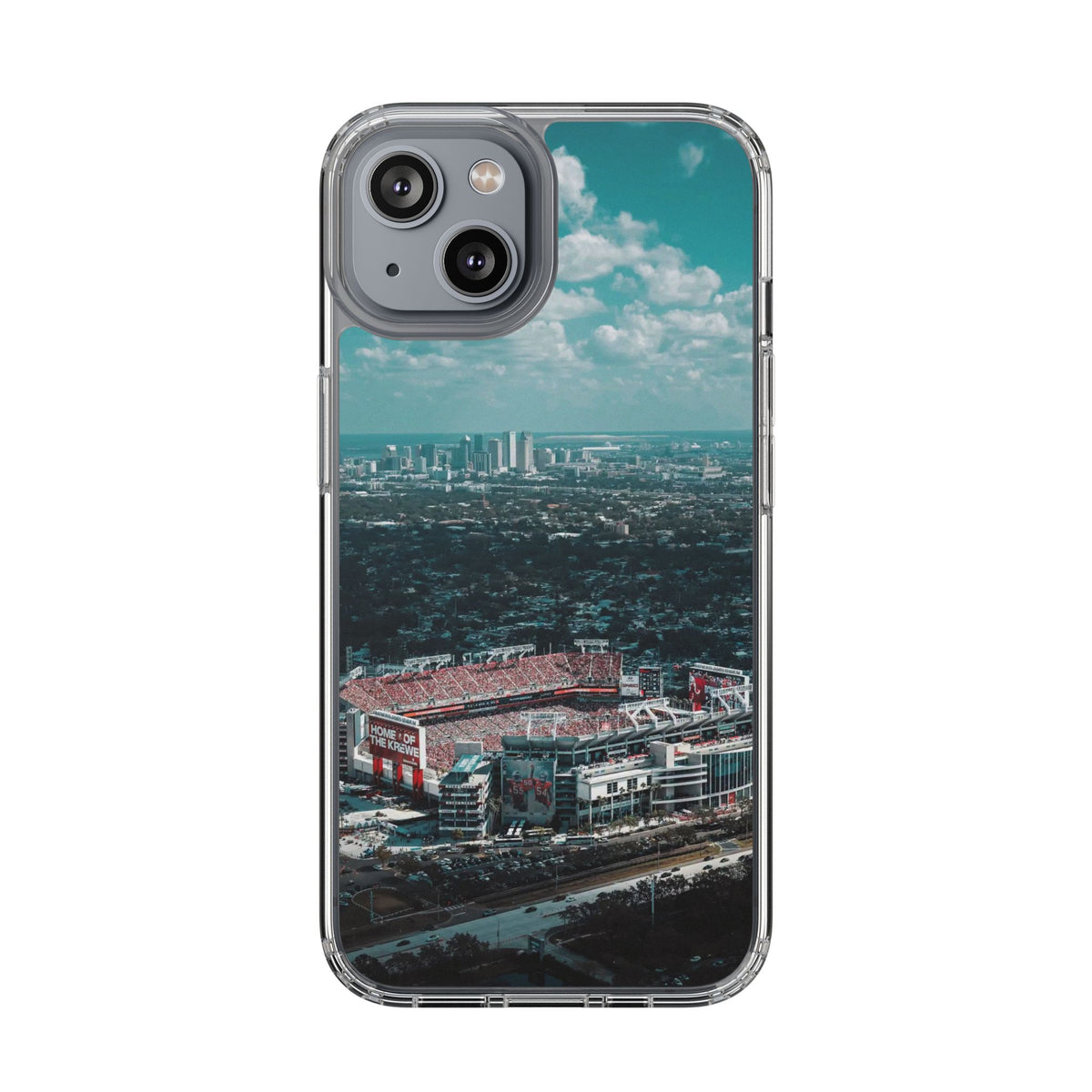 Tampa Bay Raymond James Stadium Clear Phone Case — Aerial City Stadium Design