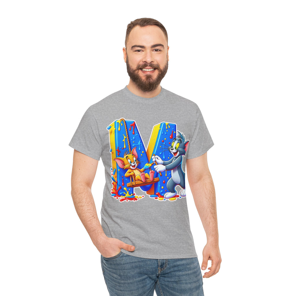 Tom & Jerry Letter M Cotton T-Shirt — Retro Cartoon Graphic Tee
