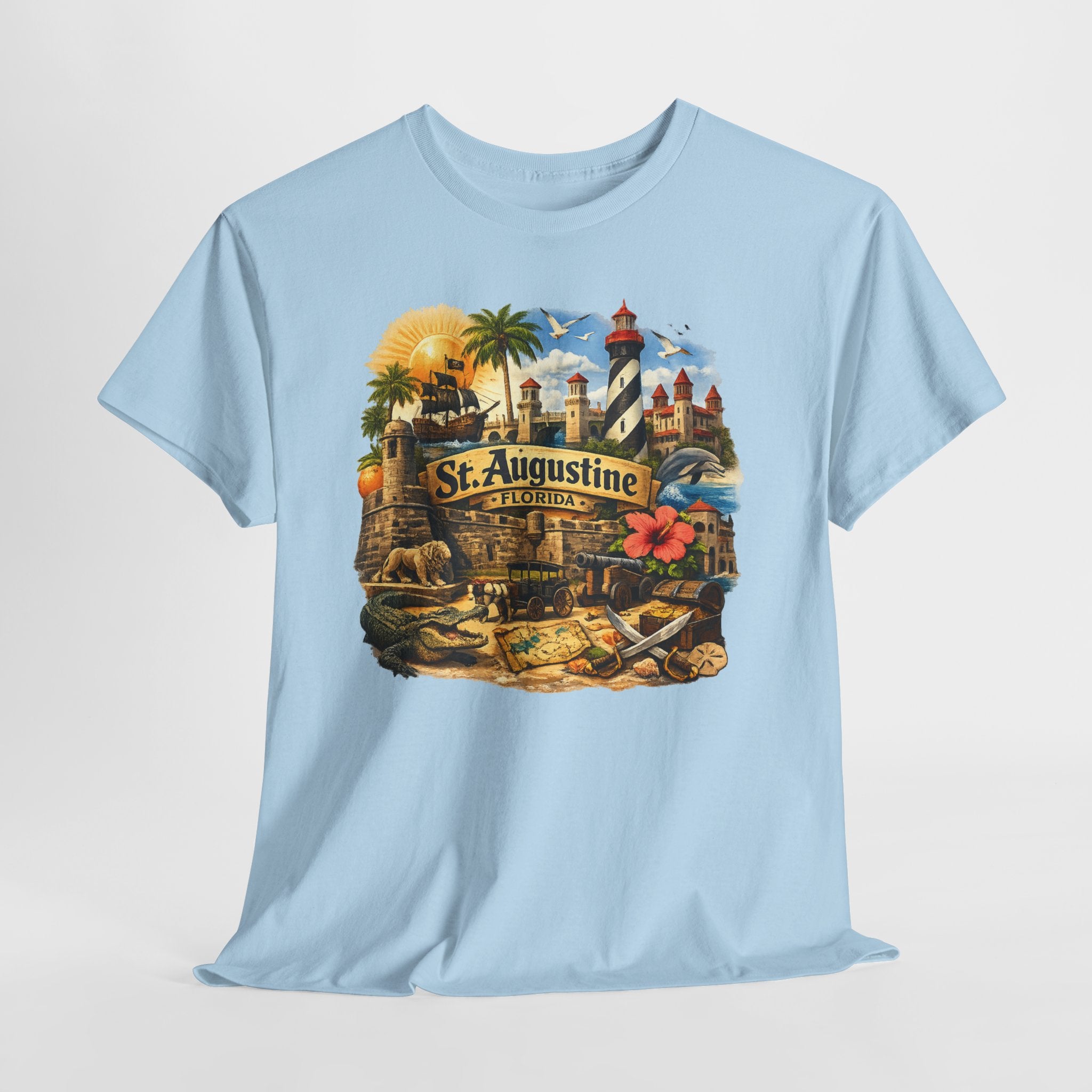 St. Augustine Florida Vintage Travel Tee — Retro Beach & Lighthouse Souvenir T-Shirt