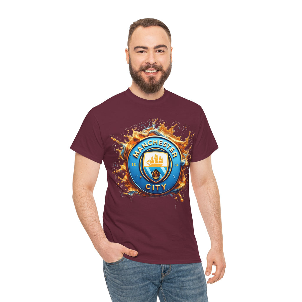 Manchester City Inspired Splash Logo Cotton T-Shirt