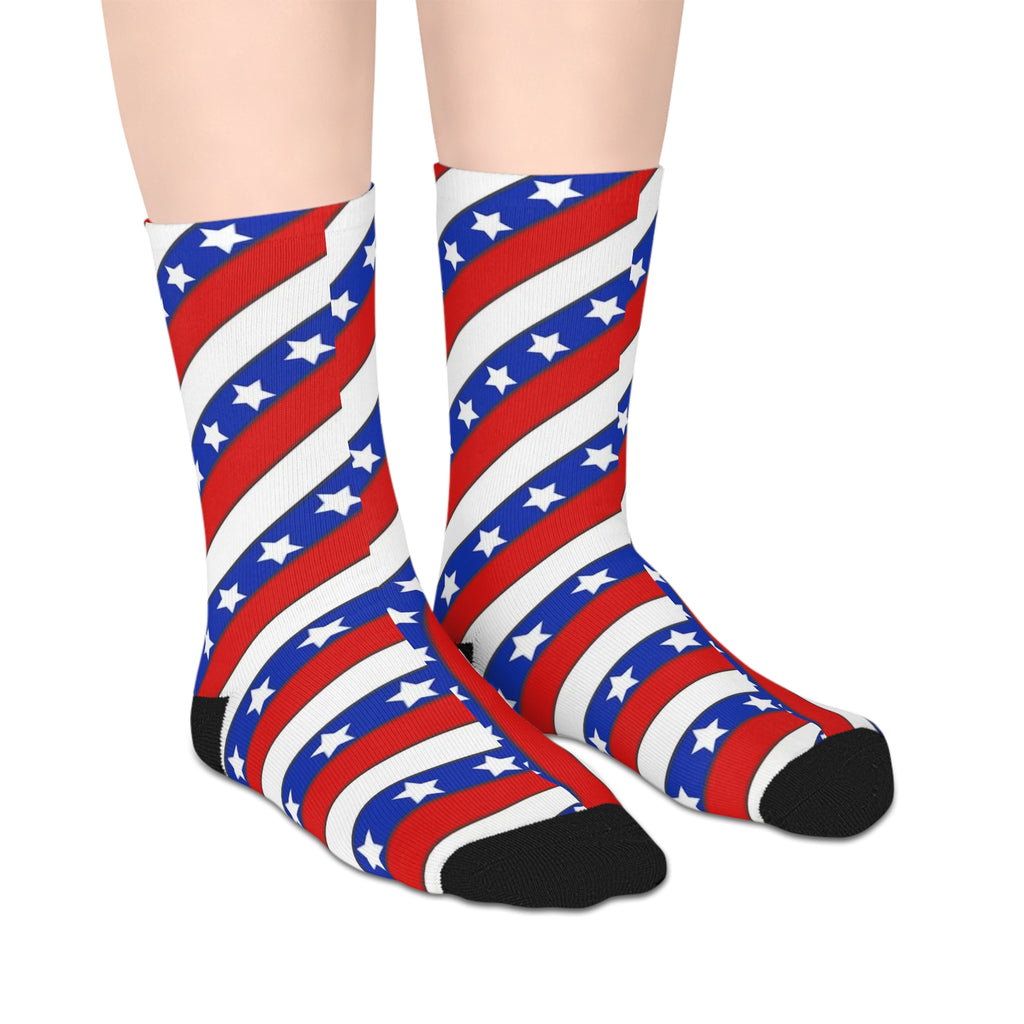 Patriotic Stars & Stripes Mid-Length Socks — American Flag Spiral Design for 4th of July & Everyday