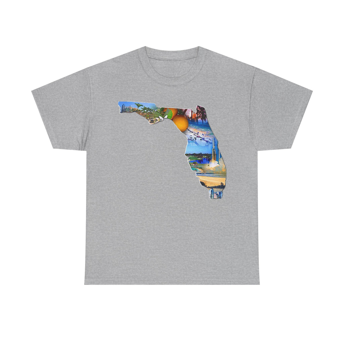 Florida State Shape T-Shirt — Scenic Beach & Sunset Map Tee
