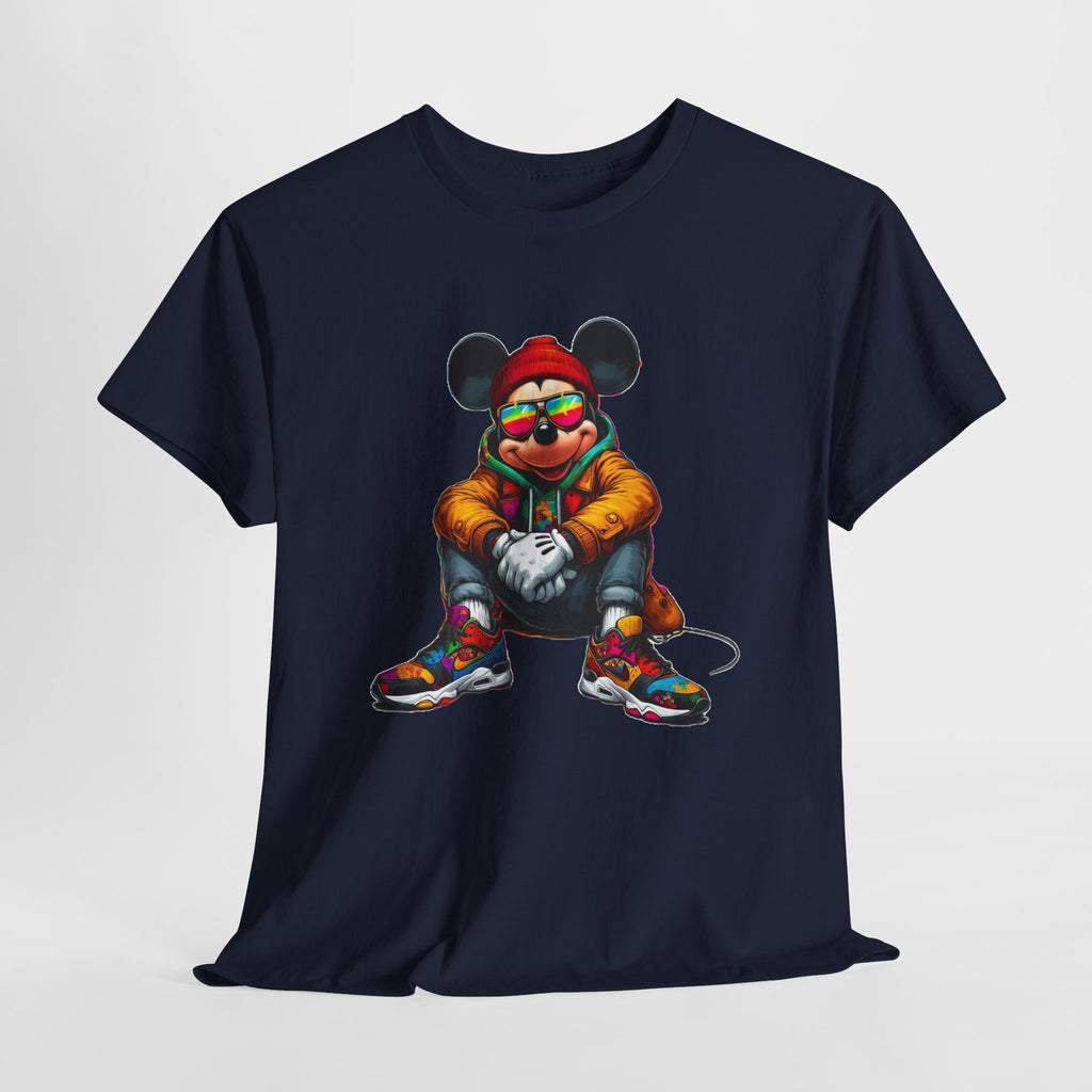 Mickey Mouse Streetwear Graphic Tee — Hip-Hop Mouse Character Sitting in Sneakers