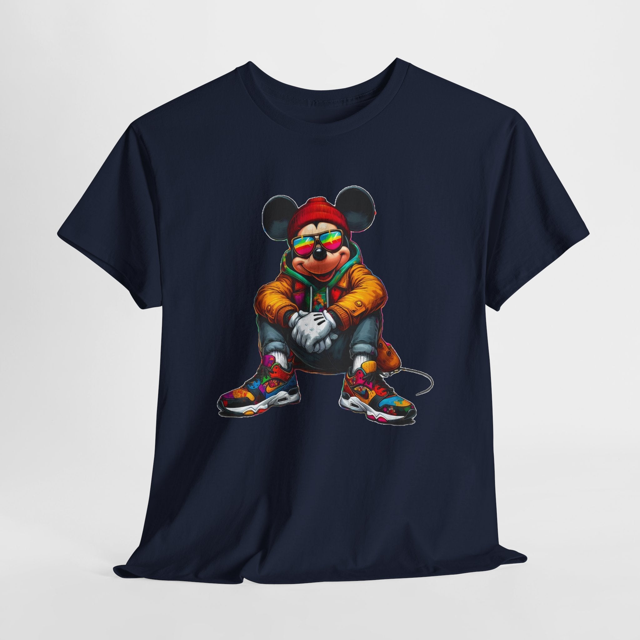 Mickey Mouse Streetwear Graphic Tee — Hip-Hop Mouse Character Sitting in Sneakers