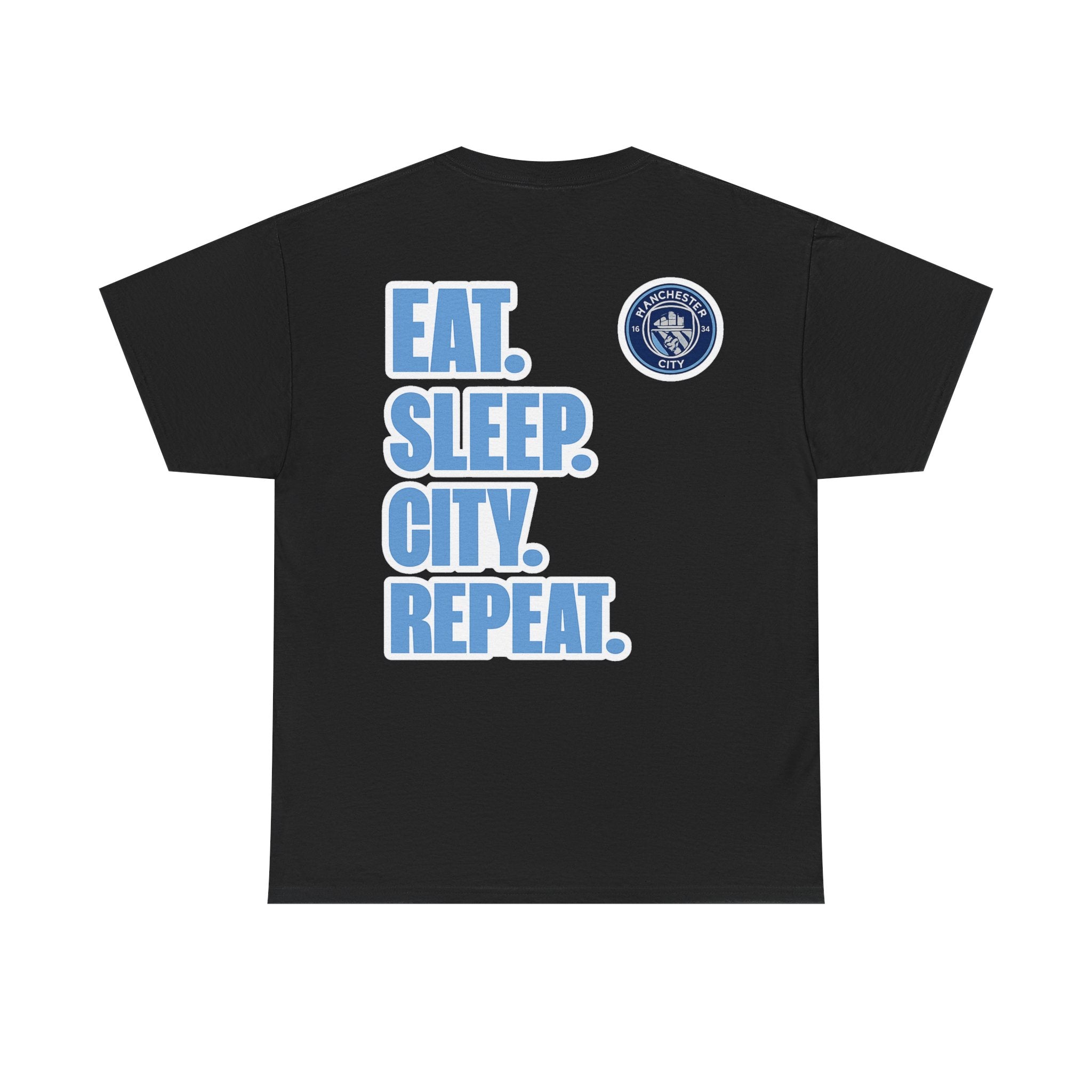 Manchester City T-Shirt – 'Eat. Sleep. City. Repeat.' Football Fan Tee