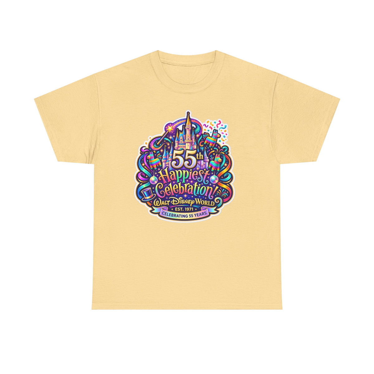 T-Shirt — "55th Happiest Celebration" Colorful Anniversary Castle Graphic Tee
