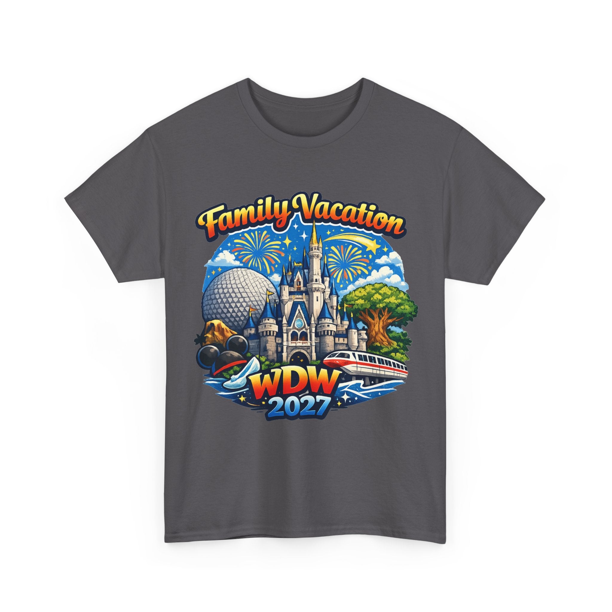 Family Vacation WDW 2027 T-Shirt – Disney Park Castle & Fireworks Vacation Tee