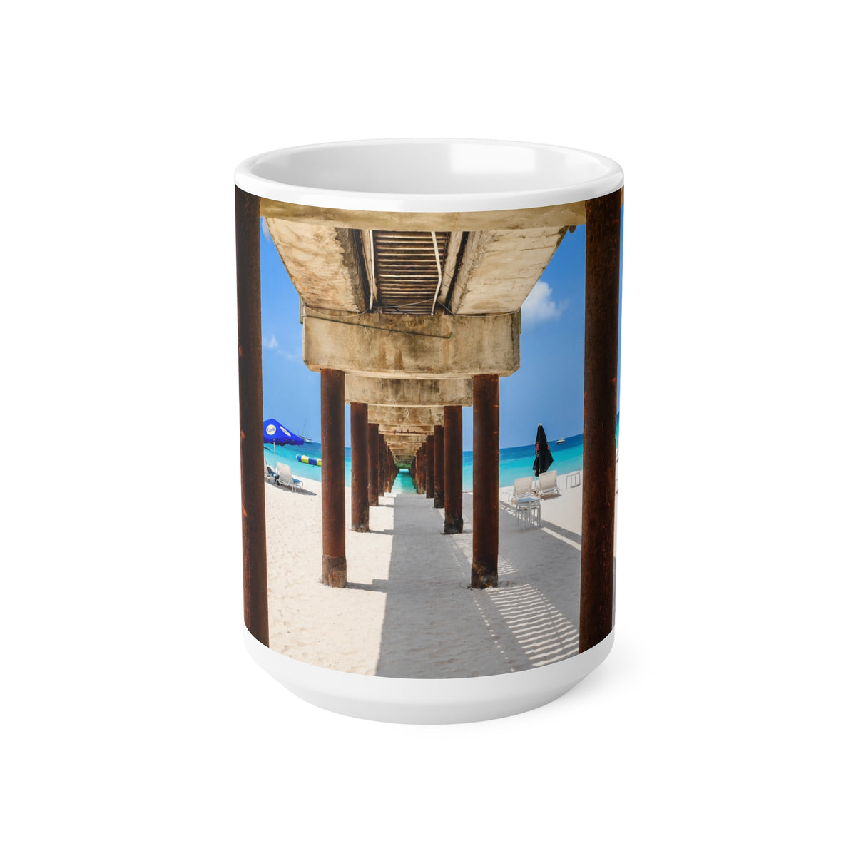 Barbados Beach Pier Photo Mug — Tropical Ocean View Coffee Cup (11oz & 15oz)