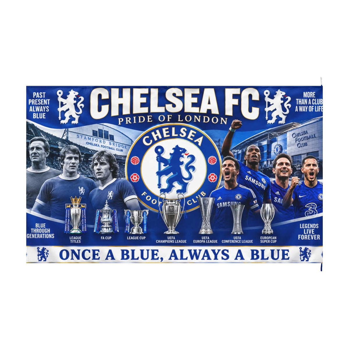 Chelsea FC Double-Sided Flag – "Once a Blue, Always a Blue" Football Banner