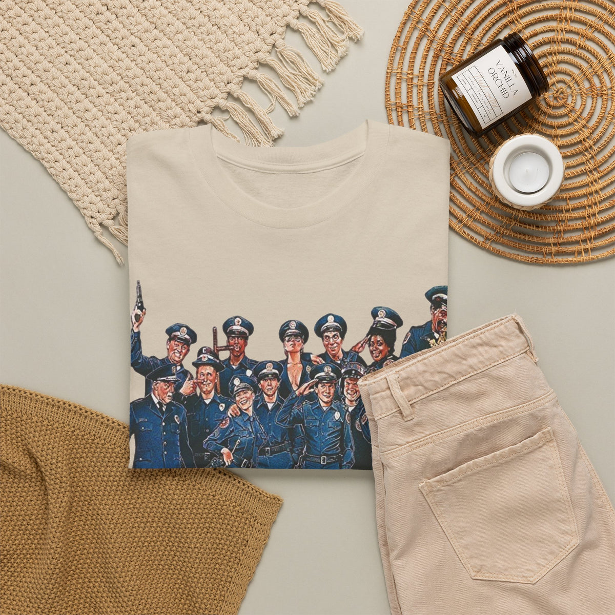 Police Academy Movie Inspired Cotton T‑Shirt — Retro Squad Photo Tee