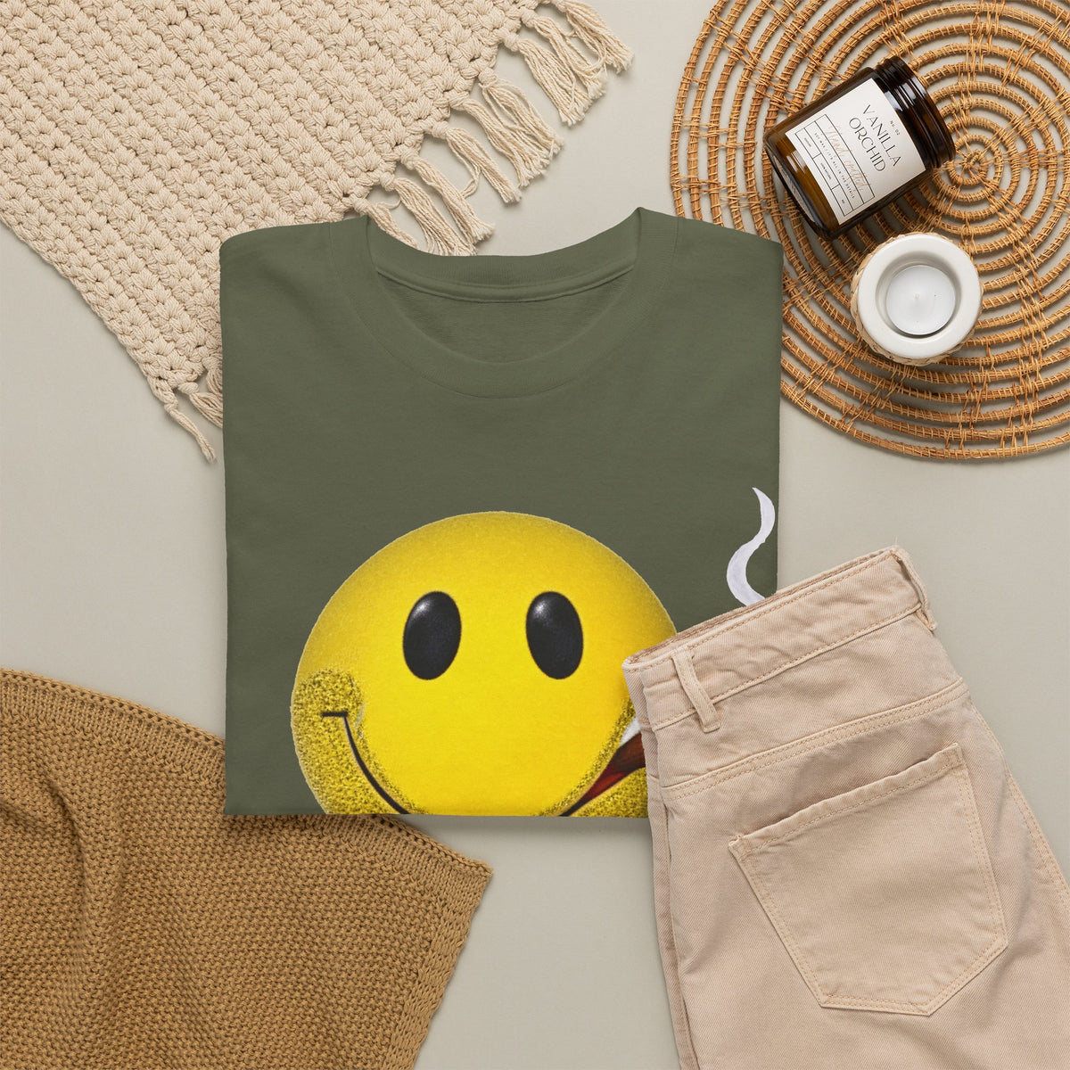 Smoking Happy Face Cigar Unisex Heavy Cotton Tee